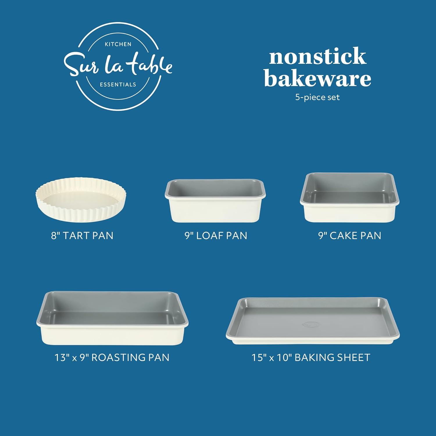 Sur La Table Kitchen Essential Carbon Steel Baking Pans Bakeware Set W/Premium PFOA, PFAS, PTFE Free Grey Nonstick Interior – Black Exterior(Linen White) - view 2
