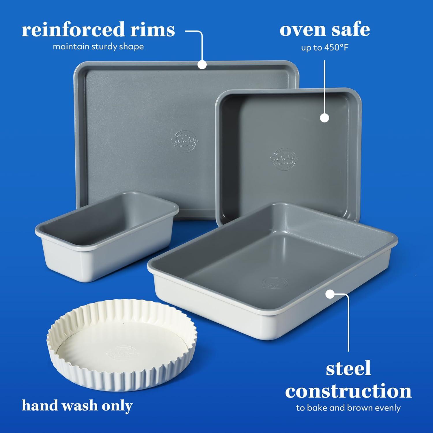 Sur La Table Kitchen Essential Carbon Steel Baking Pans Bakeware Set W/Premium PFOA, PFAS, PTFE Free Grey Nonstick Interior – Black Exterior(Linen White) - view 3