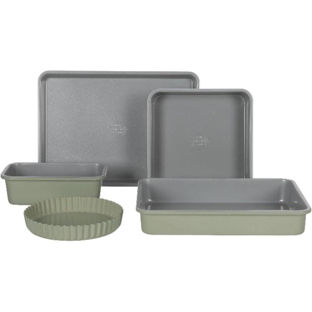 Sur La Table Kitchen Essential Carbon Steel Baking Pans Bakeware Set W/Premium PFOA, PFAS, PTFE Free Grey Nonstick Interior – Black Exterior(Juniper Green)