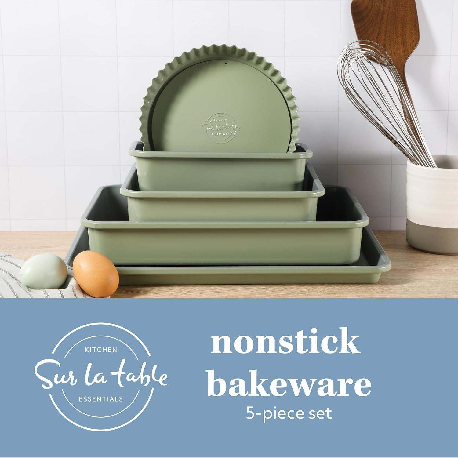 Sur La Table Kitchen Essential Carbon Steel Baking Pans Bakeware Set W/Premium PFOA, PFAS, PTFE Free Grey Nonstick Interior – Black Exterior(Juniper Green) - view 2