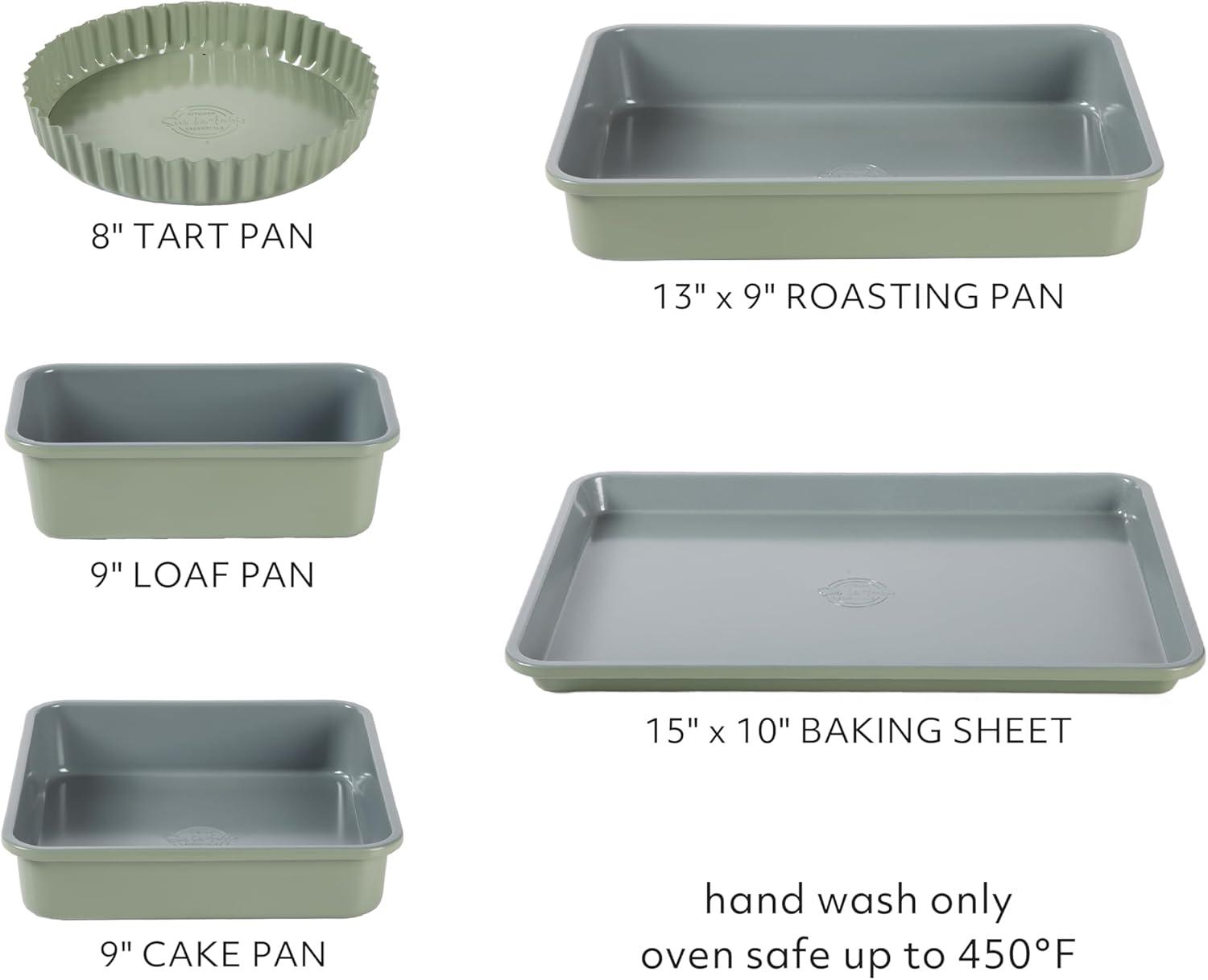 Sur La Table Kitchen Essential Carbon Steel Baking Pans Bakeware Set W/Premium PFOA, PFAS, PTFE Free Grey Nonstick Interior – Black Exterior(Juniper Green) - view 3