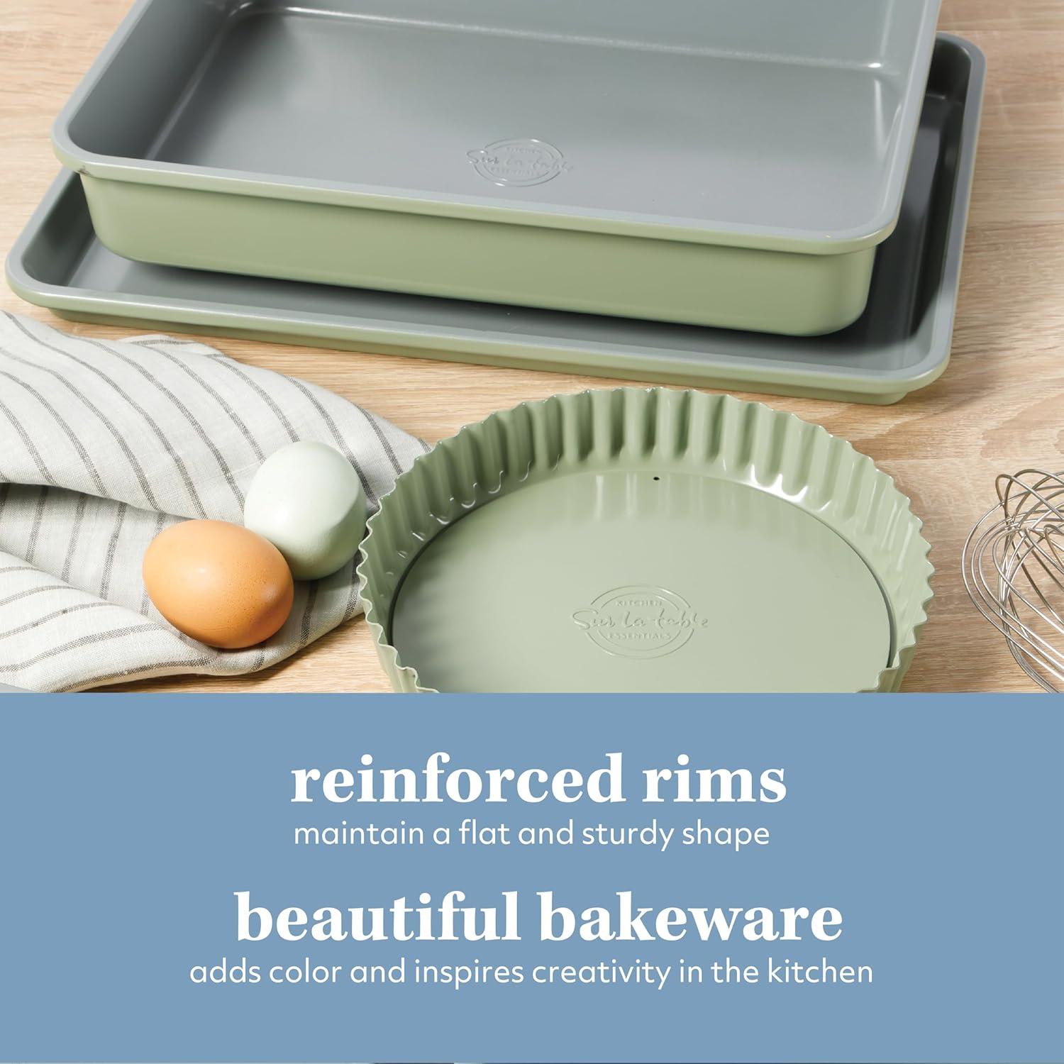 Sur La Table Kitchen Essential Carbon Steel Baking Pans Bakeware Set W/Premium PFOA, PFAS, PTFE Free Grey Nonstick Interior – Black Exterior(Juniper Green) - view 5