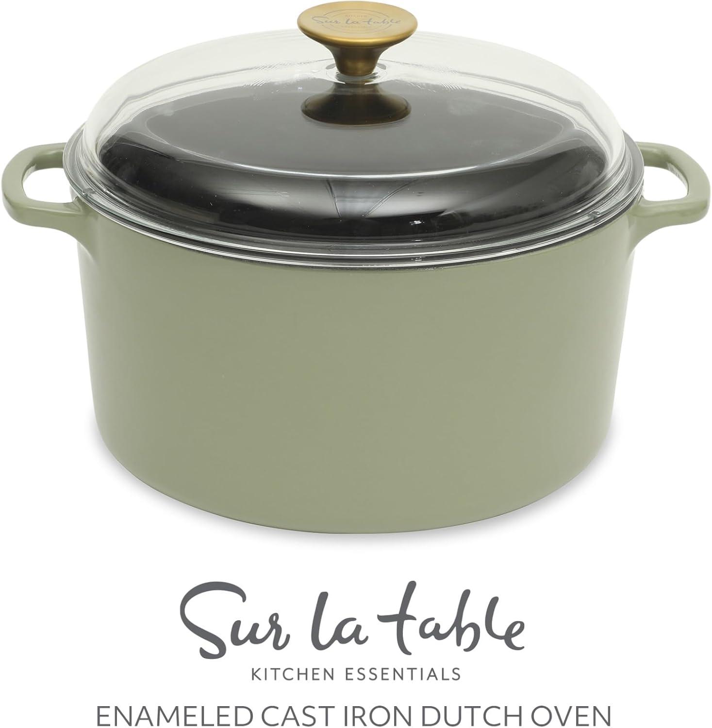 Sur La Table Kitchen Essential Main Canteen 9.5″ Pre-Seasoned Cast Iron Skillet w/Wood Handle, Natural Nonstick Lightweight Frying Pan for Searing, Sautéing & Everyday Cooking – Blue(Juniper Green (5qt Dutch)) - view 2