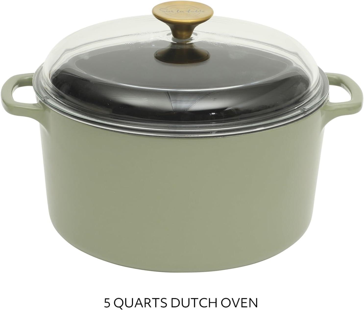 Sur La Table Kitchen Essential Main Canteen 9.5″ Pre-Seasoned Cast Iron Skillet w/Wood Handle, Natural Nonstick Lightweight Frying Pan for Searing, Sautéing & Everyday Cooking – Blue(Juniper Green (5qt Dutch)) - view 3