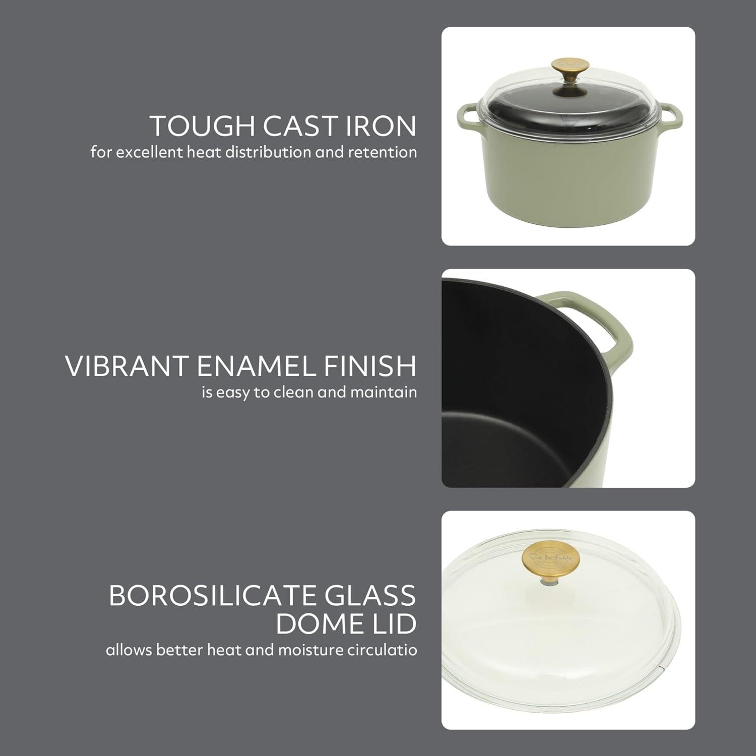 Sur La Table Kitchen Essential Main Canteen 9.5″ Pre-Seasoned Cast Iron Skillet w/Wood Handle, Natural Nonstick Lightweight Frying Pan for Searing, Sautéing & Everyday Cooking – Blue(Juniper Green (5qt Dutch)) - view 4