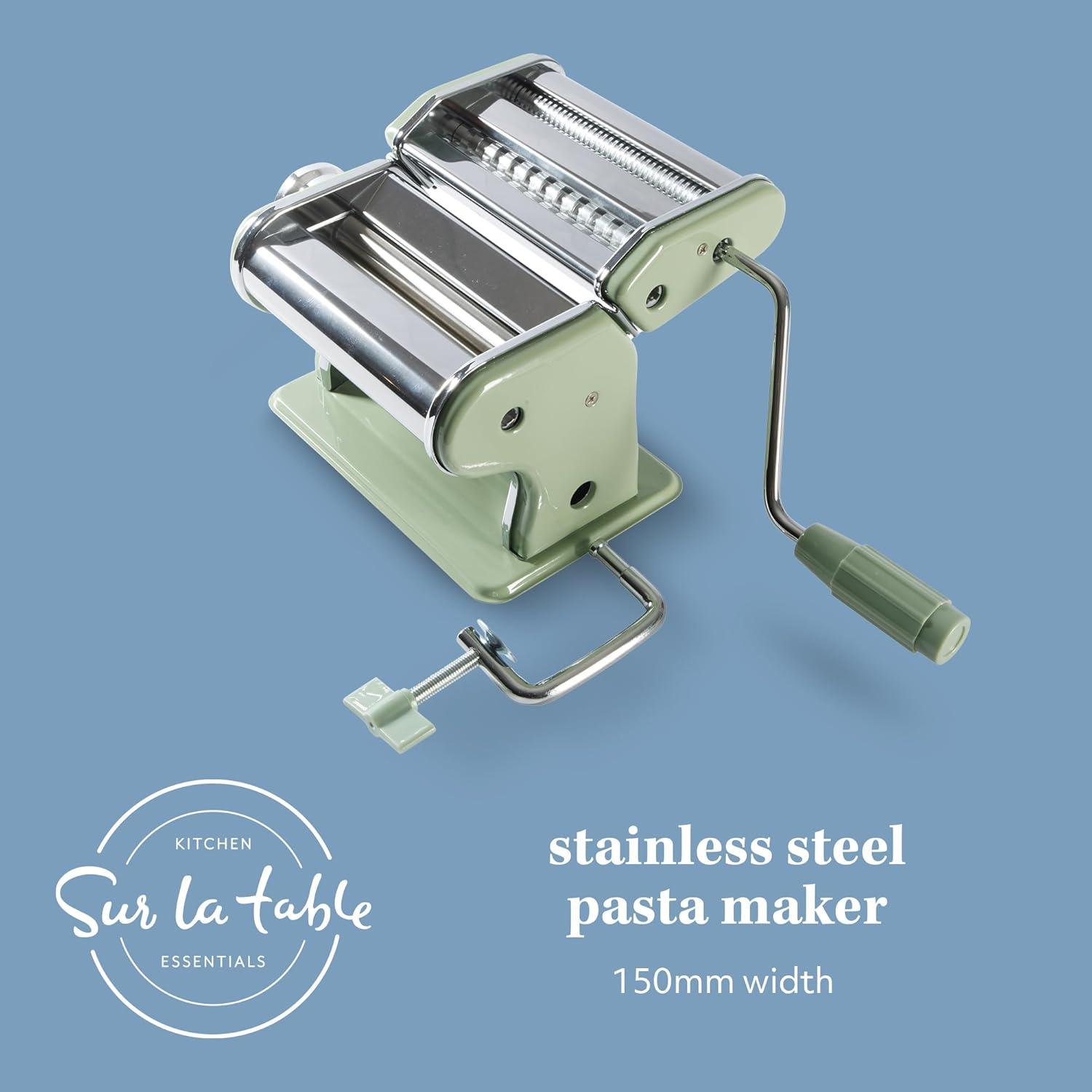 Sur La Table Kitchen Essential Va Bene Manual Pasta Maker Machine Noodle Maker w/Rollers & Cutters – Spaghetti, Fettuccini, Lasagna or Dumpling Skin – Stainless Steel/Juniper Green - view 2