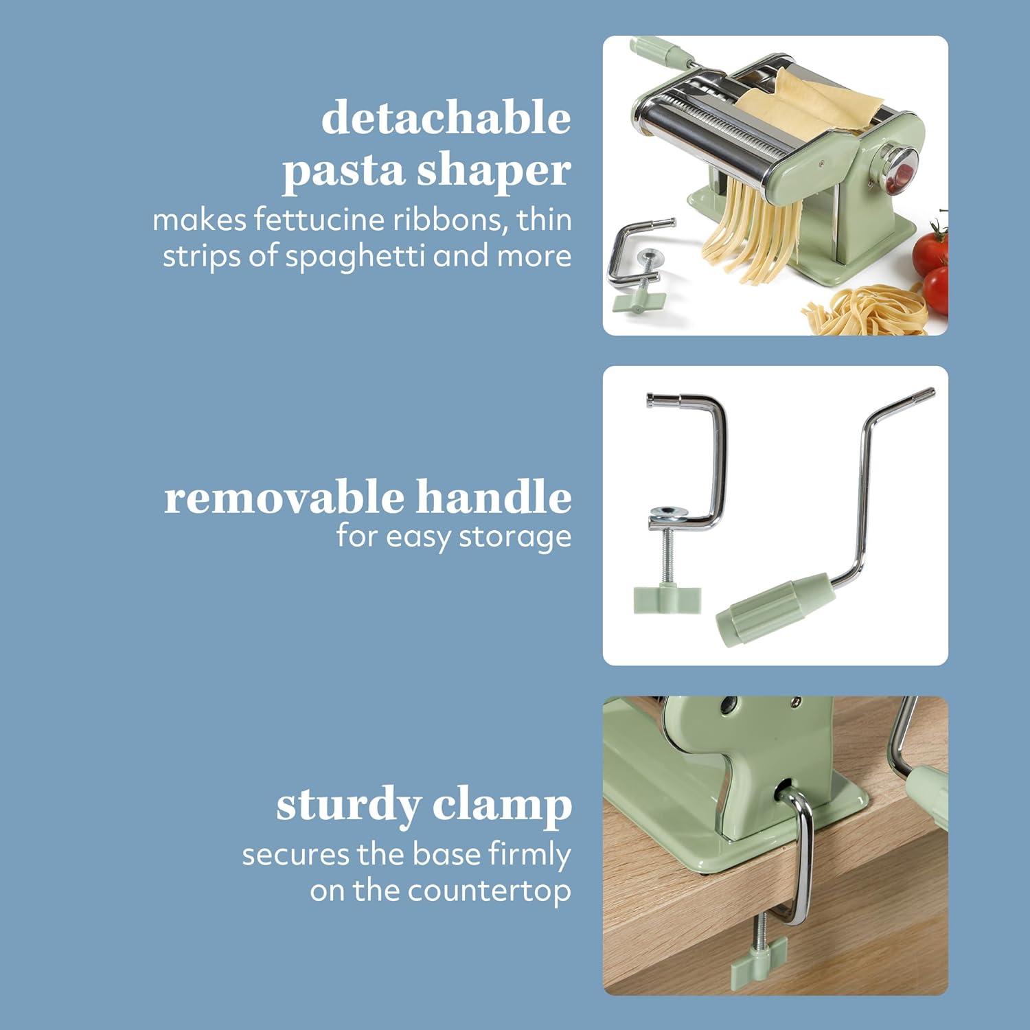 Sur La Table Kitchen Essential Va Bene Manual Pasta Maker Machine Noodle Maker w/Rollers & Cutters – Spaghetti, Fettuccini, Lasagna or Dumpling Skin – Stainless Steel/Juniper Green - view 4