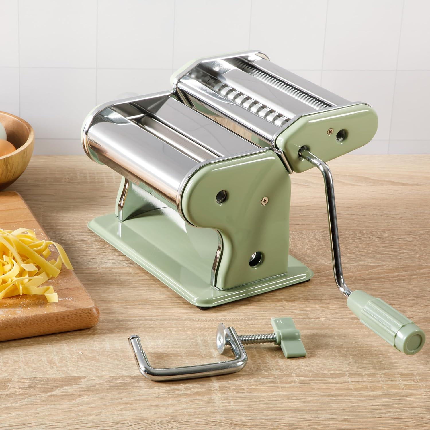 Sur La Table Kitchen Essential Va Bene Manual Pasta Maker Machine Noodle Maker w/Rollers & Cutters – Spaghetti, Fettuccini, Lasagna or Dumpling Skin – Stainless Steel/Juniper Green - view 6