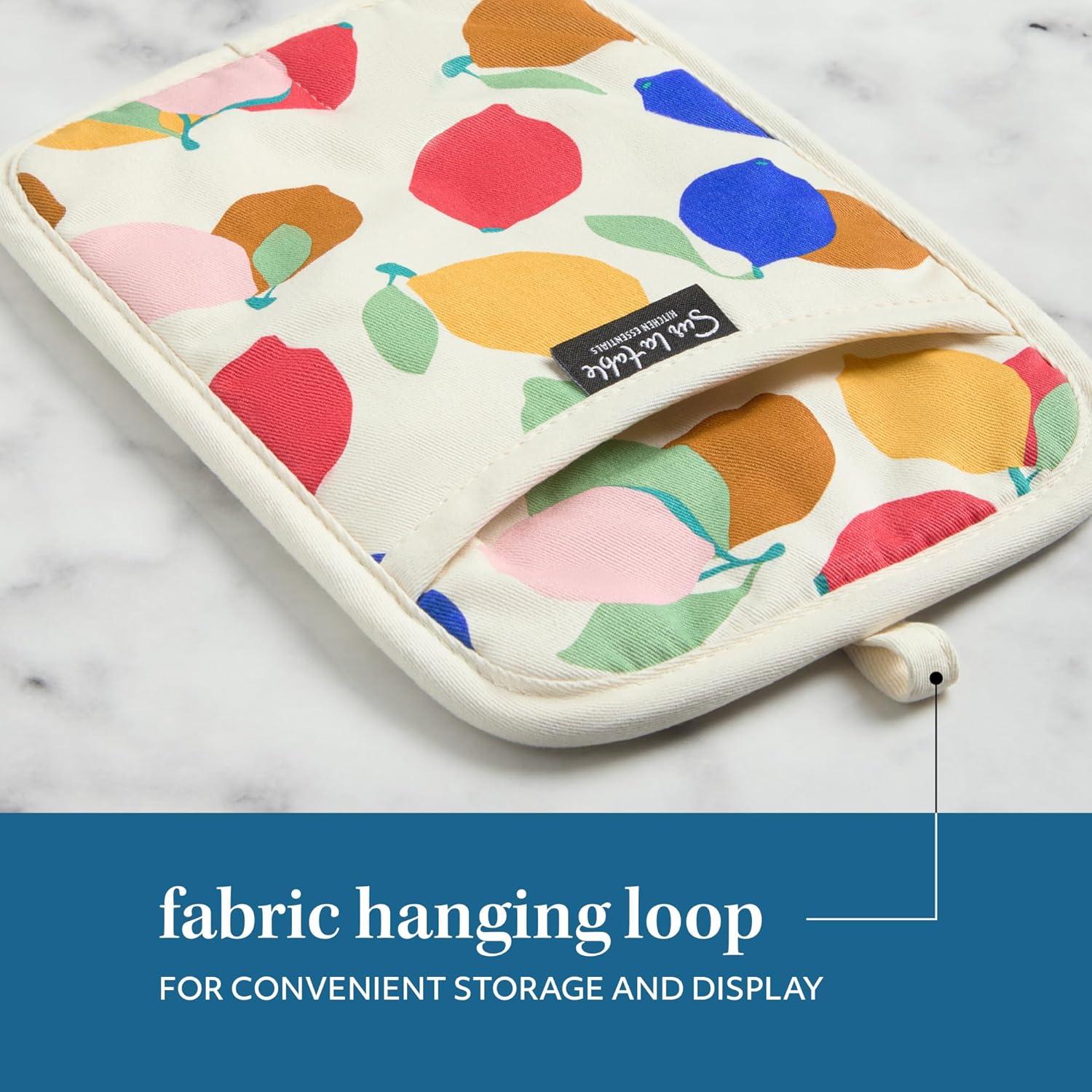 SUR LA Table Kitchen Essentials Fresh Blueberries Fruit Potholder 2-Pack Set, Heat Resistant, 100% Cotton, Flexible Non-Slip Silicone Grip, Blue/White, 7″x10″(Yellow/Blue/Ivory) - view 3