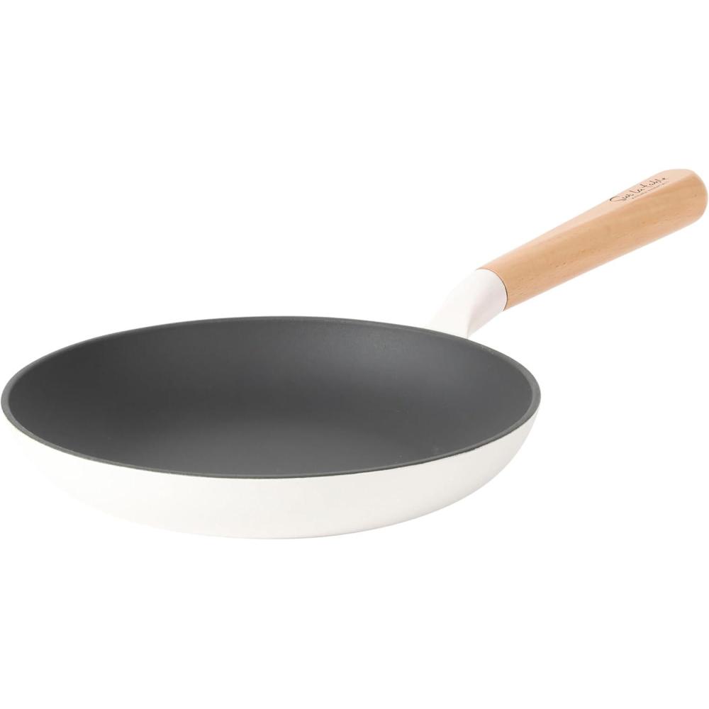 Sur La Table Kitchen Essential Main Canteen 9.5″ Pre-Seasoned Cast Iron Skillet w/Wood Handle, Natural Nonstick Lightweight Frying Pan for Searing, Sautéing & Everyday Cooking – Blue(Eggshell White (Skillet))
