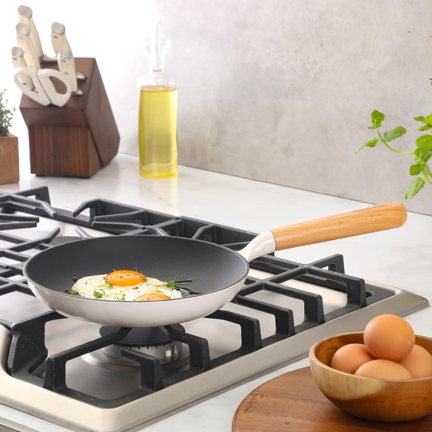 Sur La Table Kitchen Essential Main Canteen 9.5″ Pre-Seasoned Cast Iron Skillet w/Wood Handle, Natural Nonstick Lightweight Frying Pan for Searing, Sautéing & Everyday Cooking – Blue(Eggshell White (Skillet)) - view 2