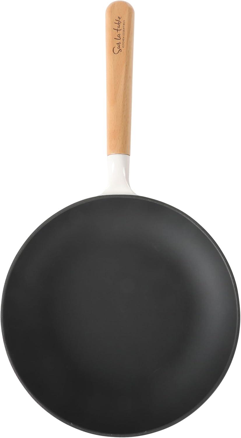 Sur La Table Kitchen Essential Main Canteen 9.5″ Pre-Seasoned Cast Iron Skillet w/Wood Handle, Natural Nonstick Lightweight Frying Pan for Searing, Sautéing & Everyday Cooking – Blue(Eggshell White (Skillet)) - view 5