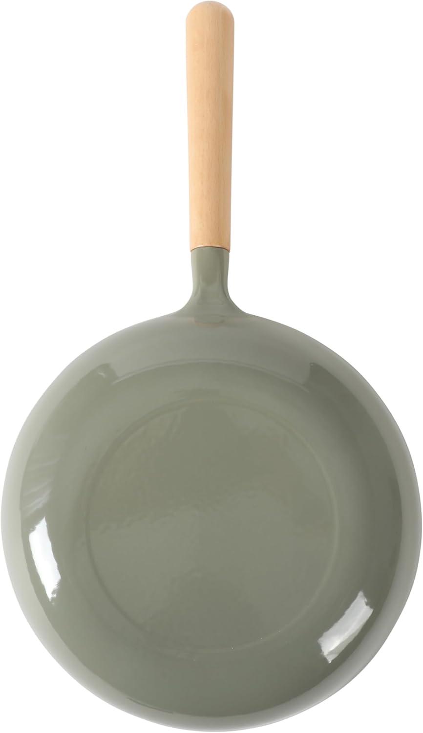 Sur La Table Kitchen Essential Main Canteen 9.5″ Pre-Seasoned Cast Iron Skillet w/Wood Handle, Natural Nonstick Lightweight Frying Pan for Searing, Sautéing & Everyday Cooking – Blue(Juniper Green (Skillet)) - view 6