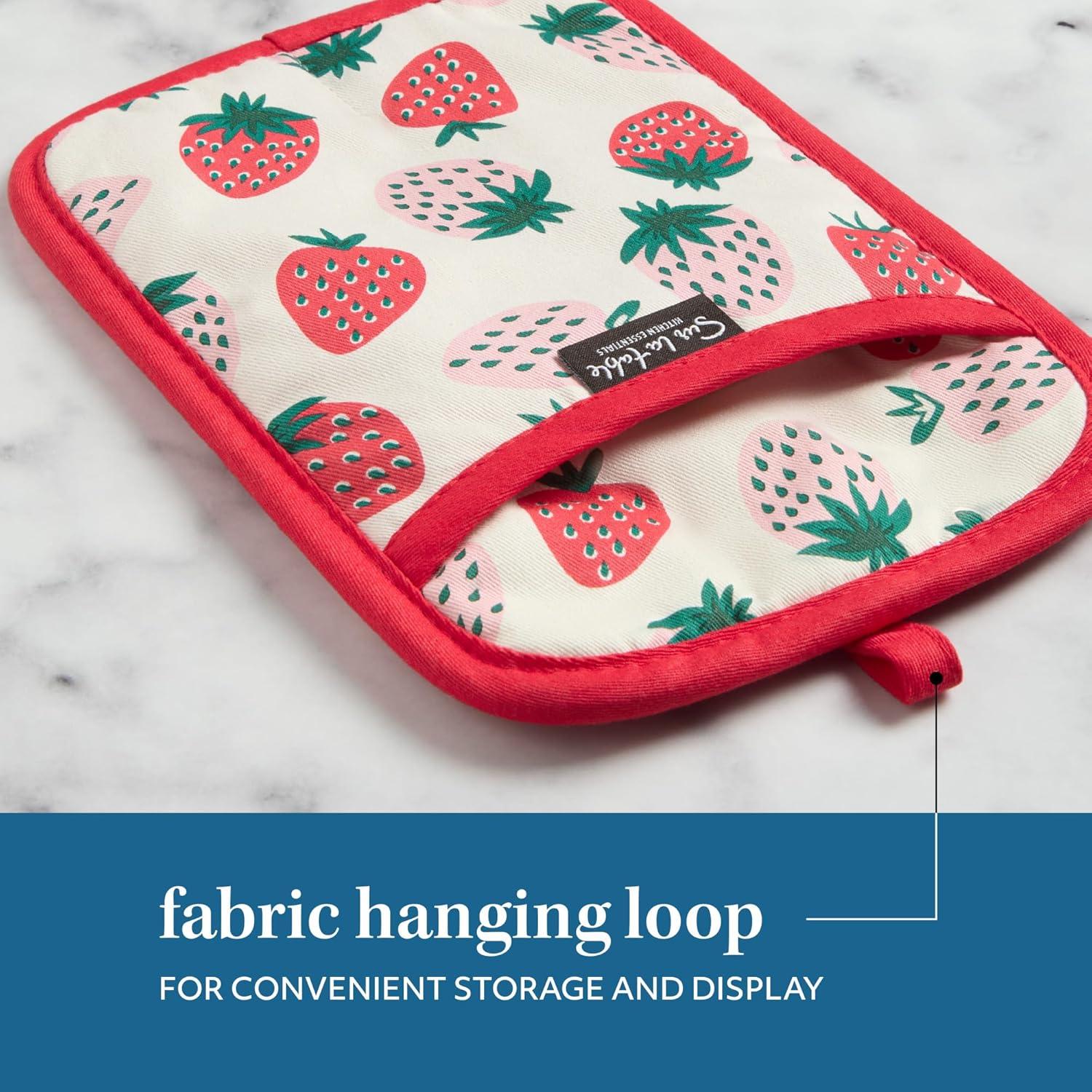 SUR LA Table Kitchen Essentials Fresh Blueberries Fruit Potholder 2-Pack Set, Heat Resistant, 100% Cotton, Flexible Non-Slip Silicone Grip, Blue/White, 7″x10″(Pink/Green/Cream) - view 3