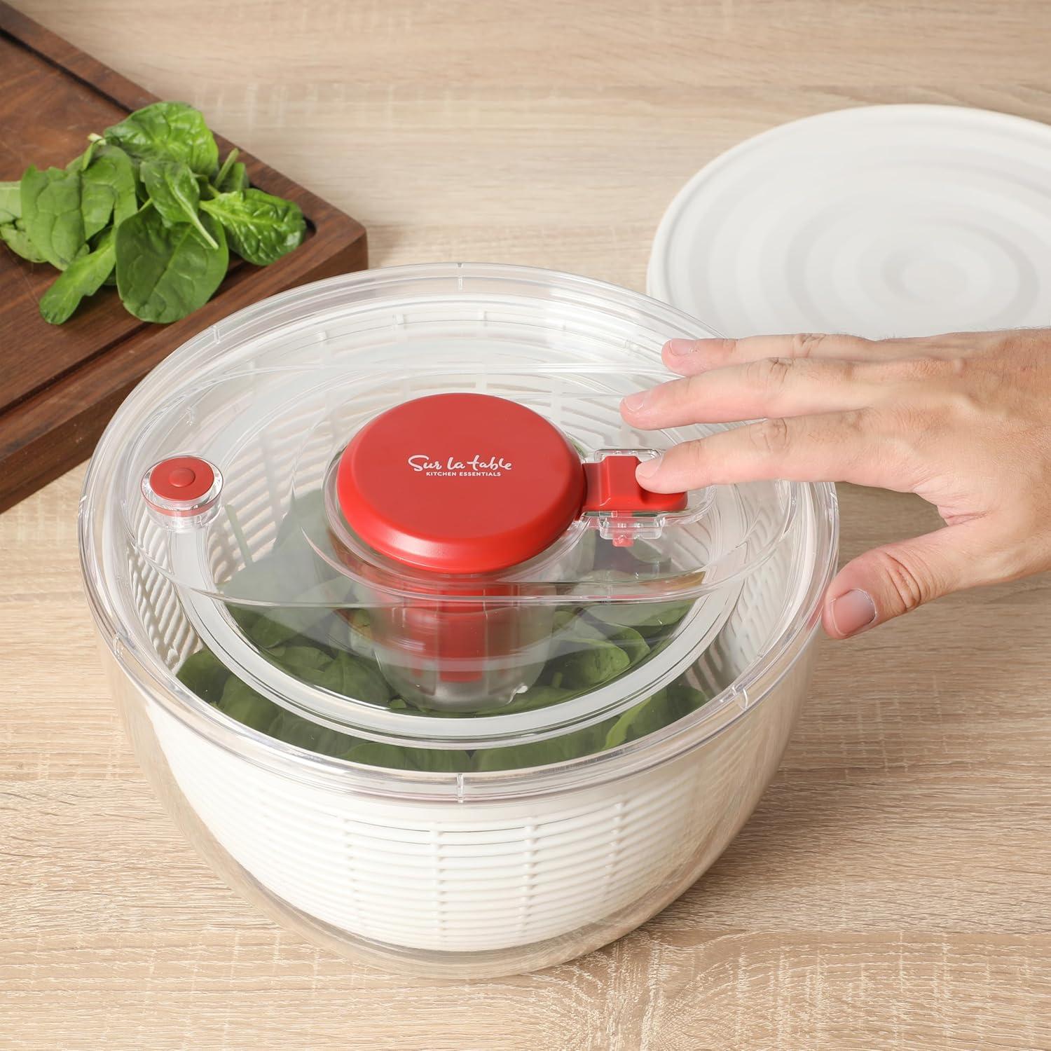 Sur La Table Kitchen Essential 6.3 Qt Salad Spinner, Fruit Wahser, Fruit Washing Bowl with Strainer, Vegertable Cleaner, Salad Cleaner, Lettuce Washer – Navy Blue(Red) - view 2