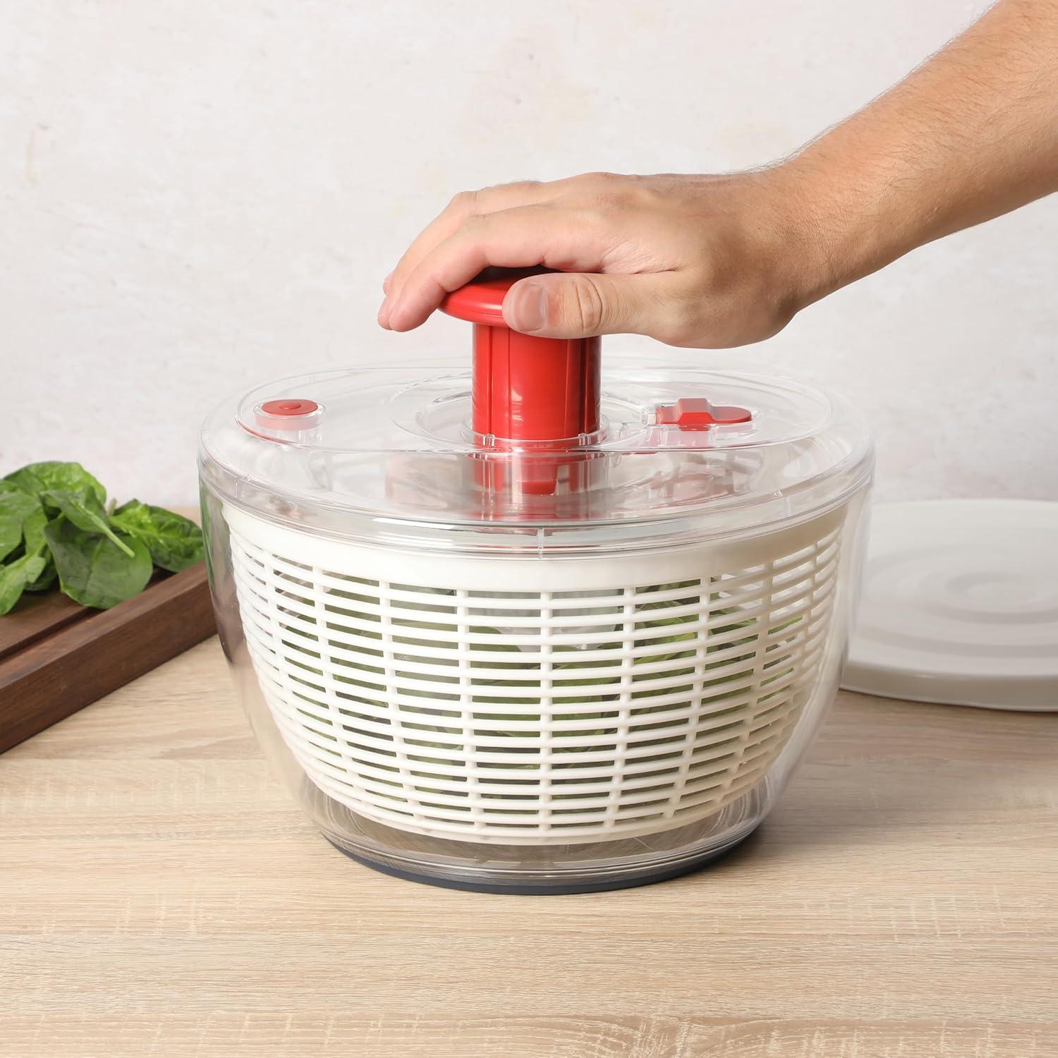 Sur La Table Kitchen Essential 6.3 Qt Salad Spinner, Fruit Wahser, Fruit Washing Bowl with Strainer, Vegertable Cleaner, Salad Cleaner, Lettuce Washer – Navy Blue(Red) - view 3