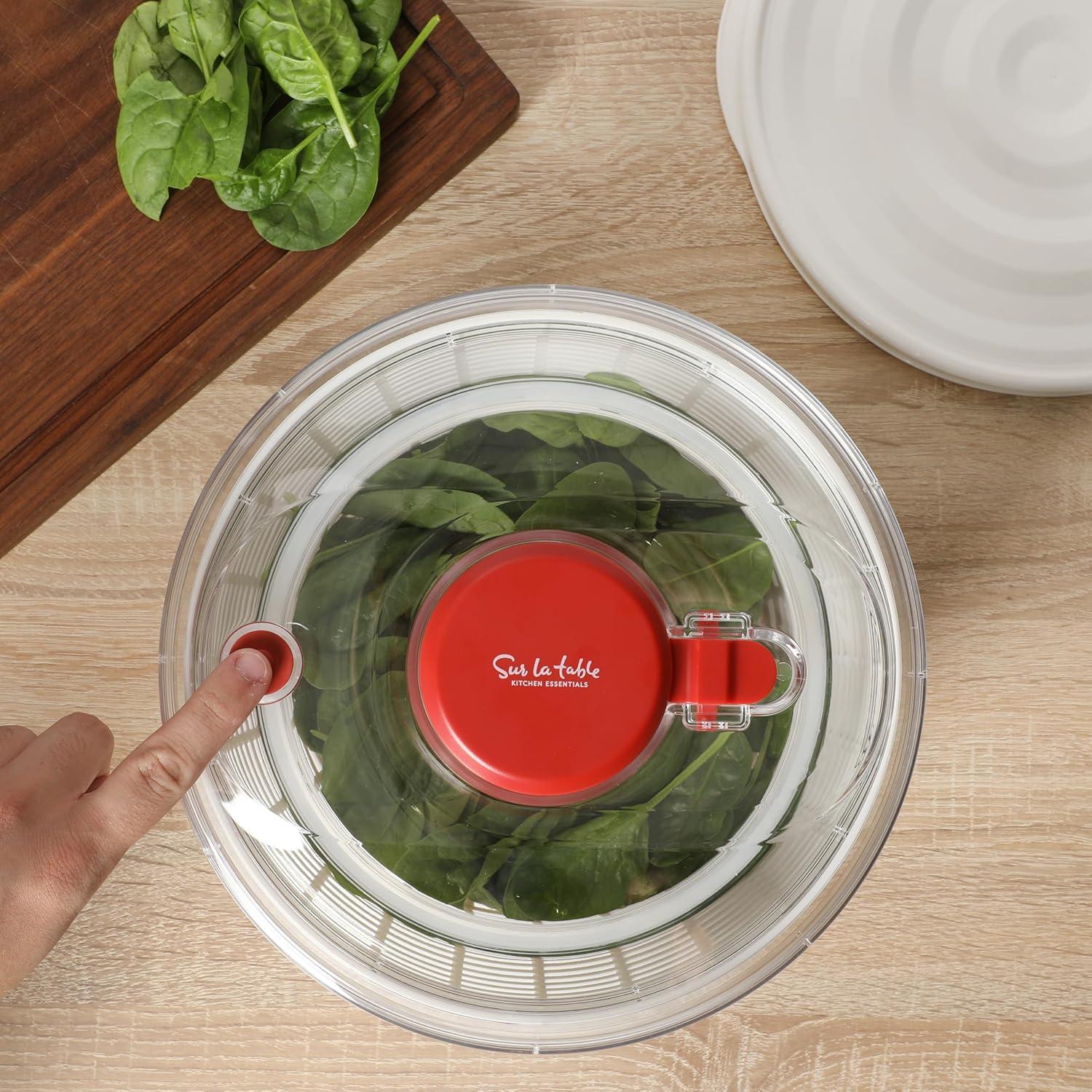 Sur La Table Kitchen Essential 6.3 Qt Salad Spinner, Fruit Wahser, Fruit Washing Bowl with Strainer, Vegertable Cleaner, Salad Cleaner, Lettuce Washer – Navy Blue(Red) - view 4