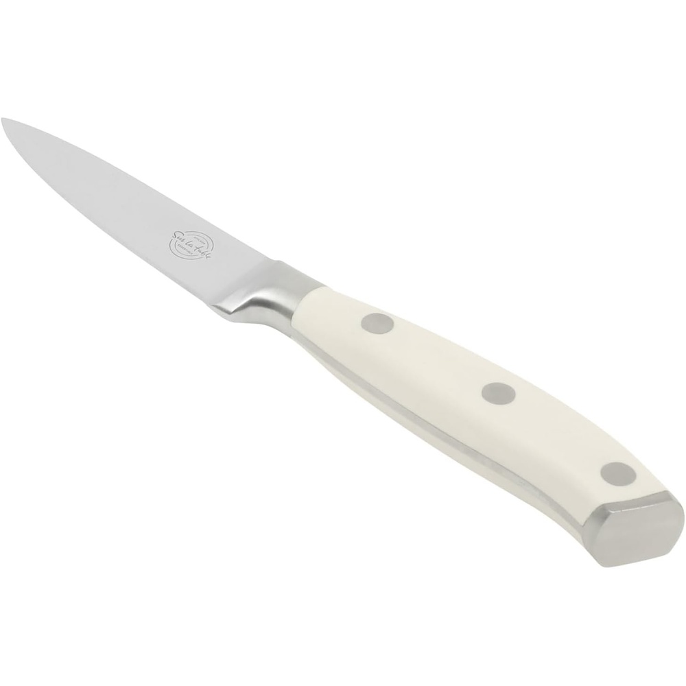 Sur La Table Kitchen Essential Tasting Kitchen German Steel Paring Knife, 3.5-Inch Stainless Steel Blade – Professional Kitchen Knife with White Handle and Forged Full Tang
