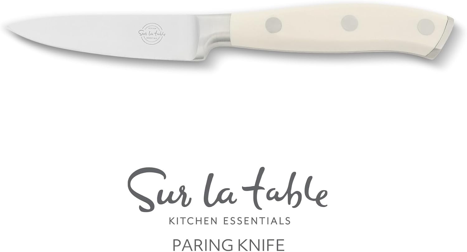 Sur La Table Kitchen Essential Tasting Kitchen German Steel Paring Knife, 3.5-Inch Stainless Steel Blade – Professional Kitchen Knife with White Handle and Forged Full Tang - view 2