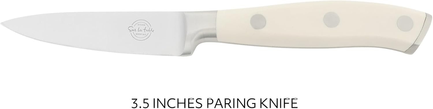 Sur La Table Kitchen Essential Tasting Kitchen German Steel Paring Knife, 3.5-Inch Stainless Steel Blade – Professional Kitchen Knife with White Handle and Forged Full Tang - view 3