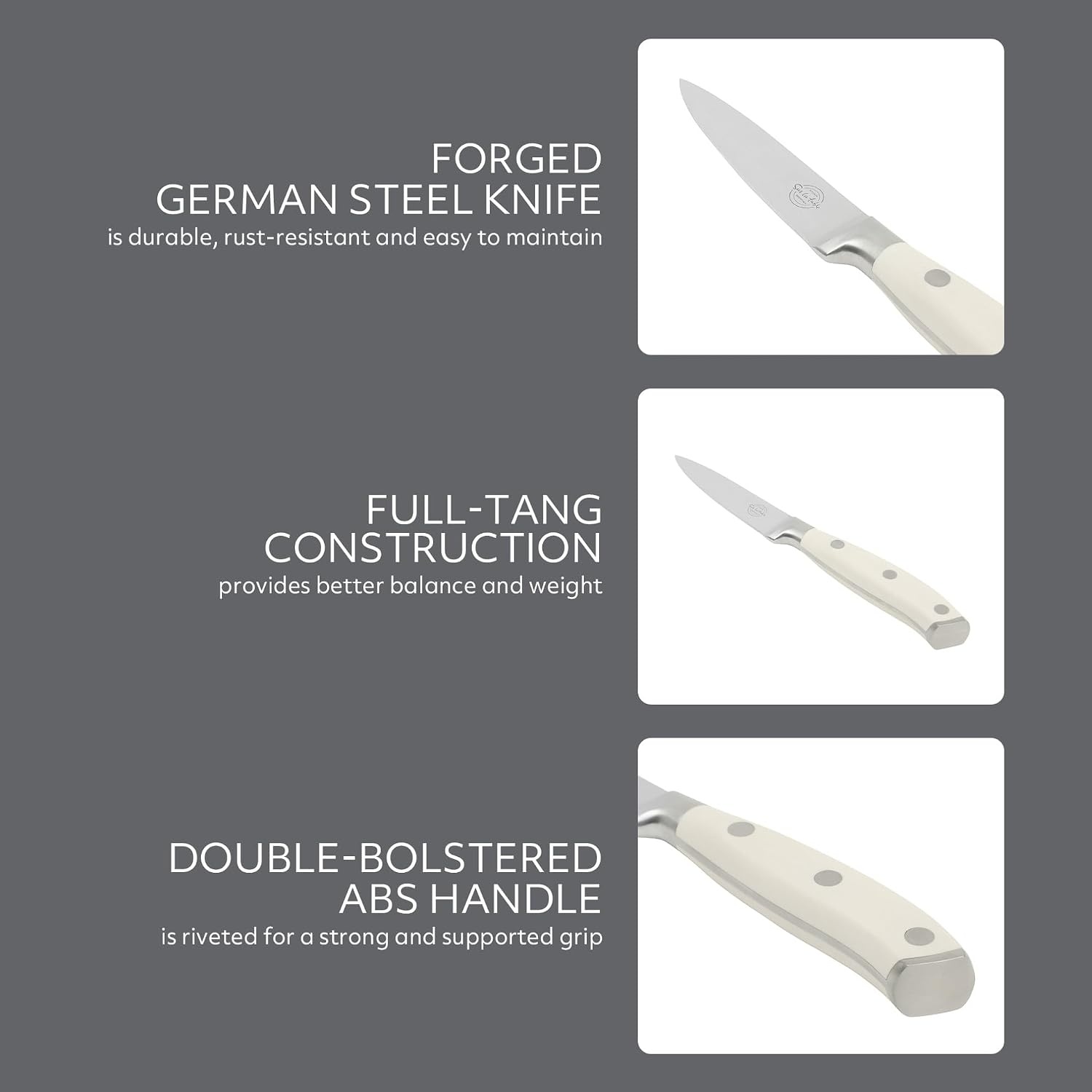 Sur La Table Kitchen Essential Tasting Kitchen German Steel Paring Knife, 3.5-Inch Stainless Steel Blade – Professional Kitchen Knife with White Handle and Forged Full Tang - view 4