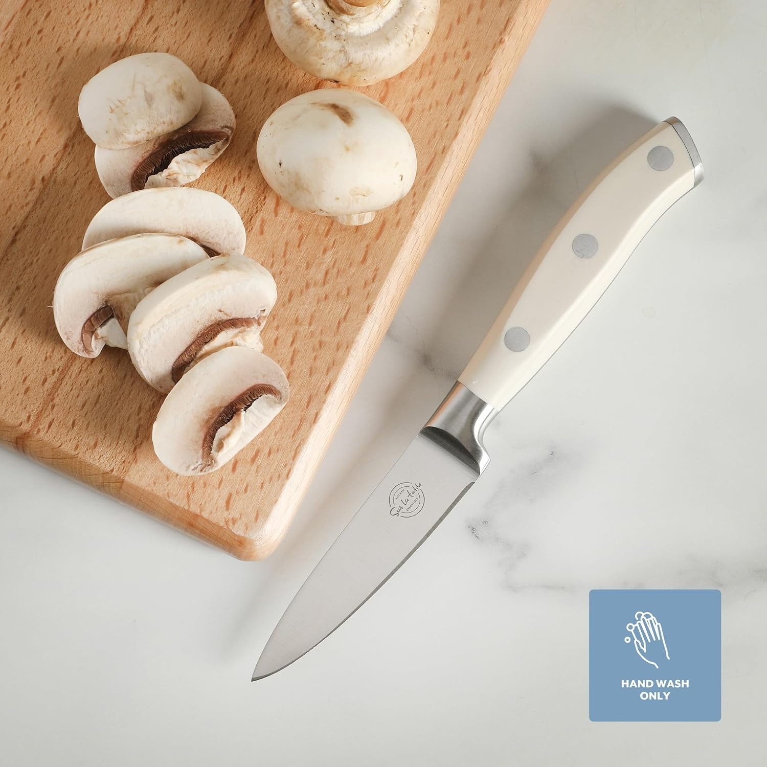 Sur La Table Kitchen Essential Tasting Kitchen German Steel Paring Knife, 3.5-Inch Stainless Steel Blade – Professional Kitchen Knife with White Handle and Forged Full Tang - view 5