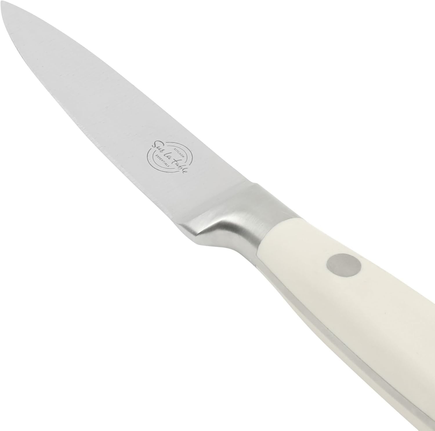 Sur La Table Kitchen Essential Tasting Kitchen German Steel Paring Knife, 3.5-Inch Stainless Steel Blade – Professional Kitchen Knife with White Handle and Forged Full Tang - view 7