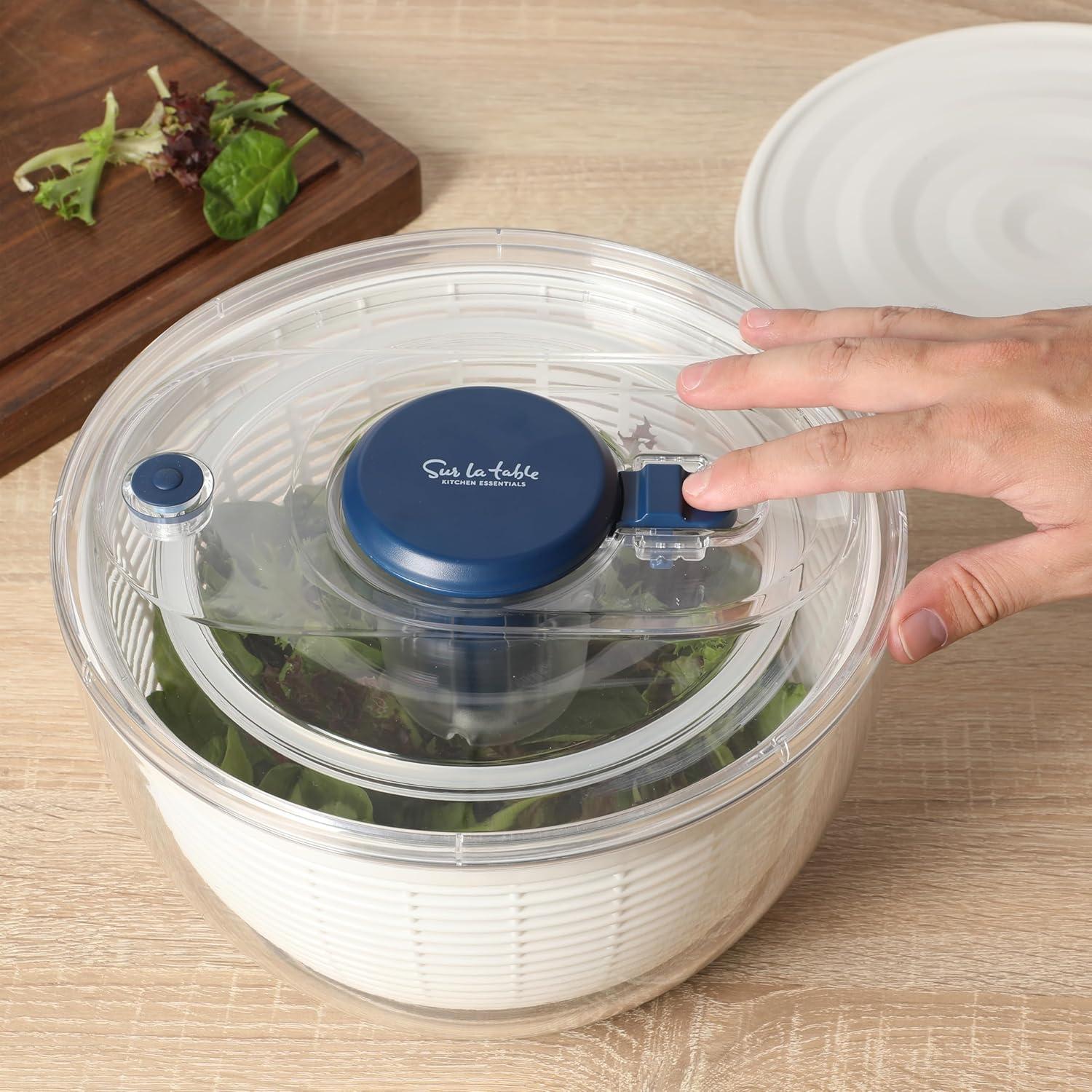 Sur La Table Kitchen Essential 6.3 Qt Salad Spinner, Fruit Wahser, Fruit Washing Bowl with Strainer, Vegertable Cleaner, Salad Cleaner, Lettuce Washer – Navy Blue(Navy Blue) - view 2