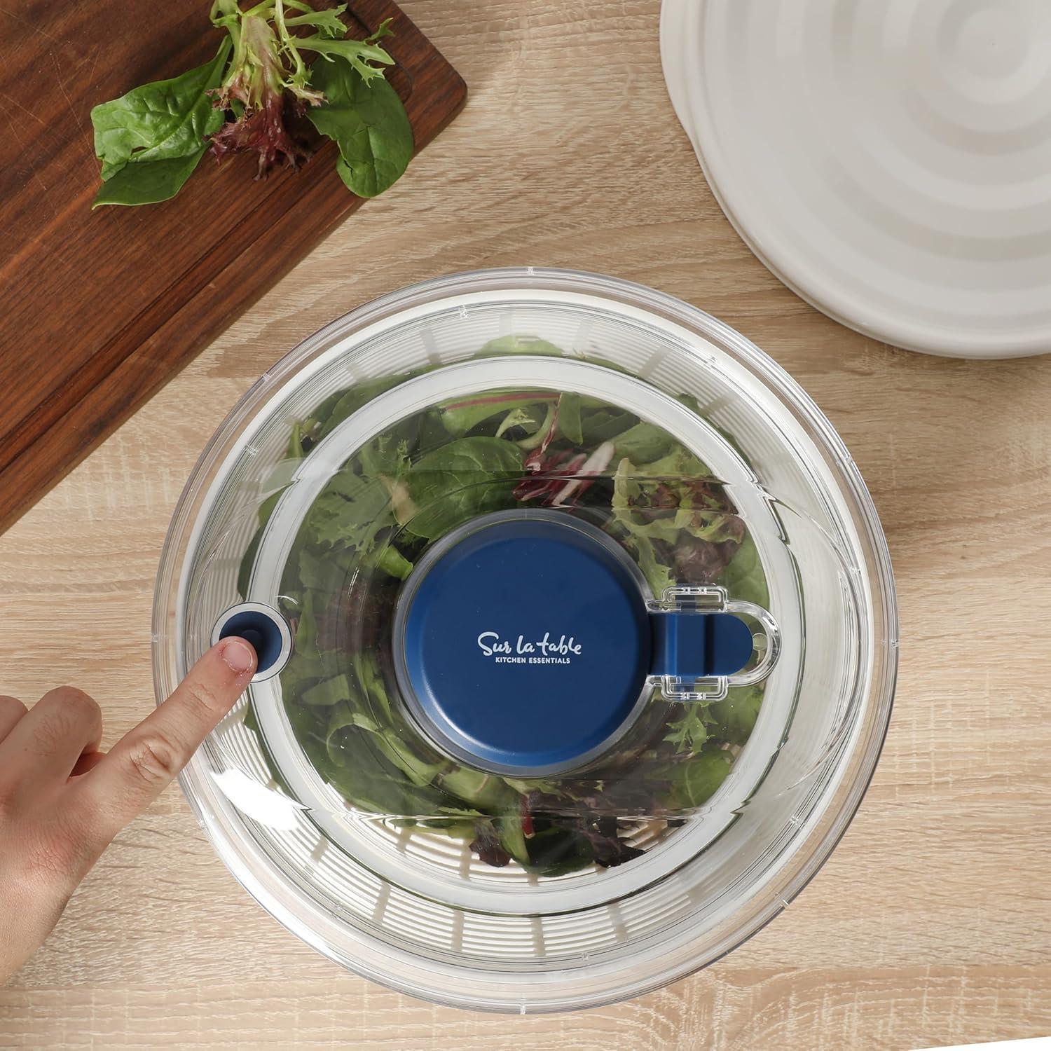 Sur La Table Kitchen Essential 6.3 Qt Salad Spinner, Fruit Wahser, Fruit Washing Bowl with Strainer, Vegertable Cleaner, Salad Cleaner, Lettuce Washer – Navy Blue(Navy Blue) - view 4