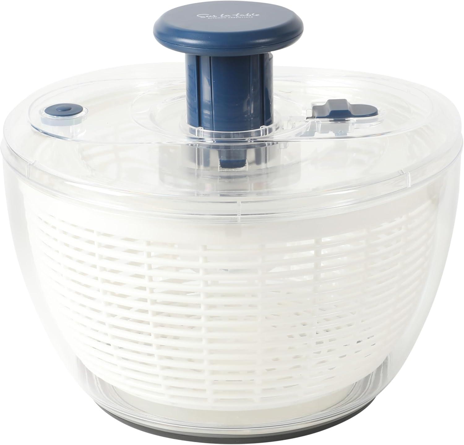 Sur La Table Kitchen Essential 6.3 Qt Salad Spinner, Fruit Wahser, Fruit Washing Bowl with Strainer, Vegertable Cleaner, Salad Cleaner, Lettuce Washer – Navy Blue(Navy Blue) - view 6