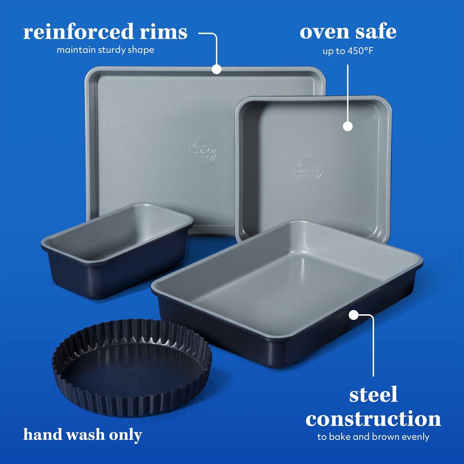 Sur La Table Kitchen Essential Carbon Steel Baking Pans Bakeware Set W/Premium PFOA, PFAS, PTFE Free Grey Nonstick Interior – Black Exterior(Black) - view 3