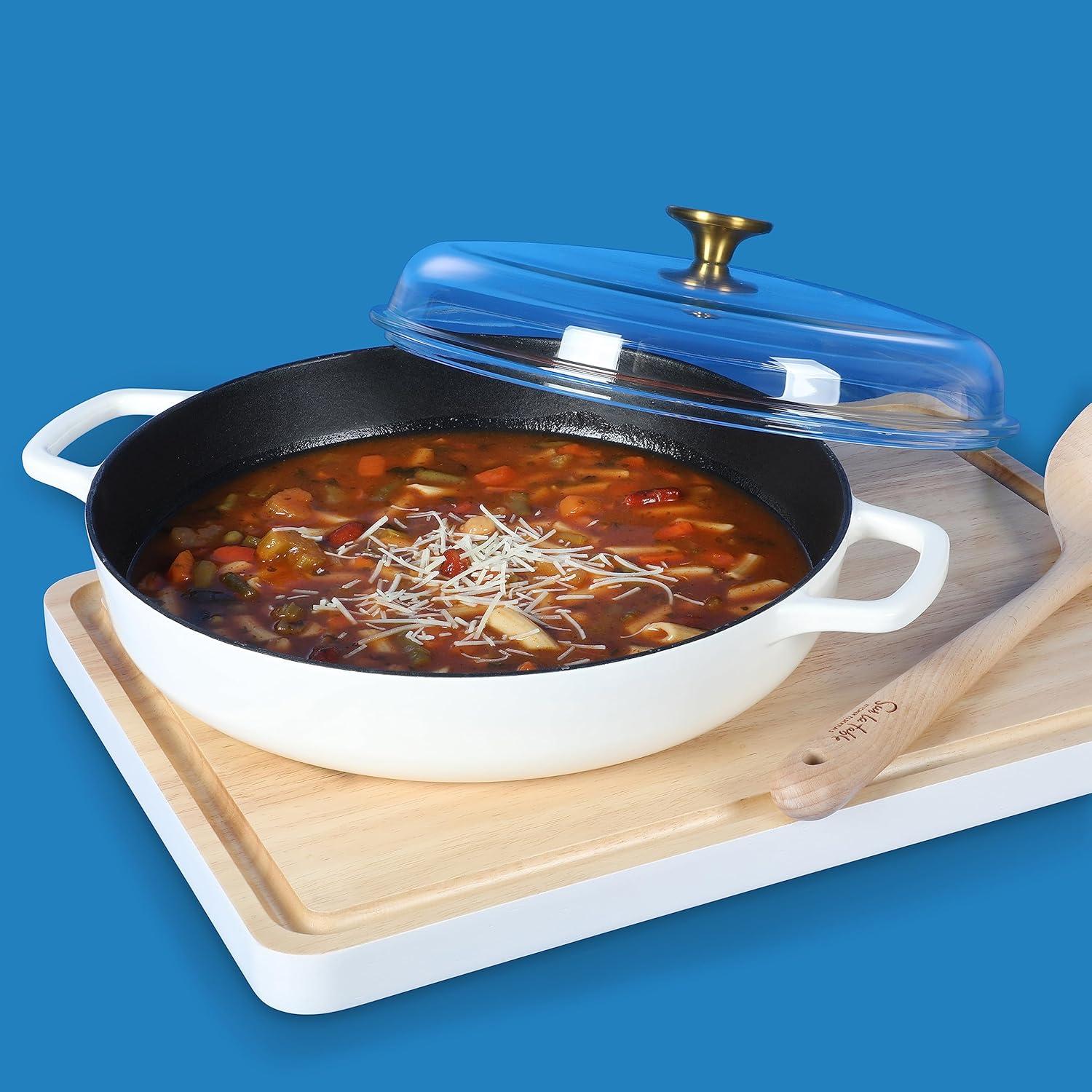 Sur La Table Kitchen Essential Main Canteen 9.5″ Pre-Seasoned Cast Iron Skillet w/Wood Handle, Natural Nonstick Lightweight Frying Pan for Searing, Sautéing & Everyday Cooking – Blue(Eggshell White (Braiser)) - view 4