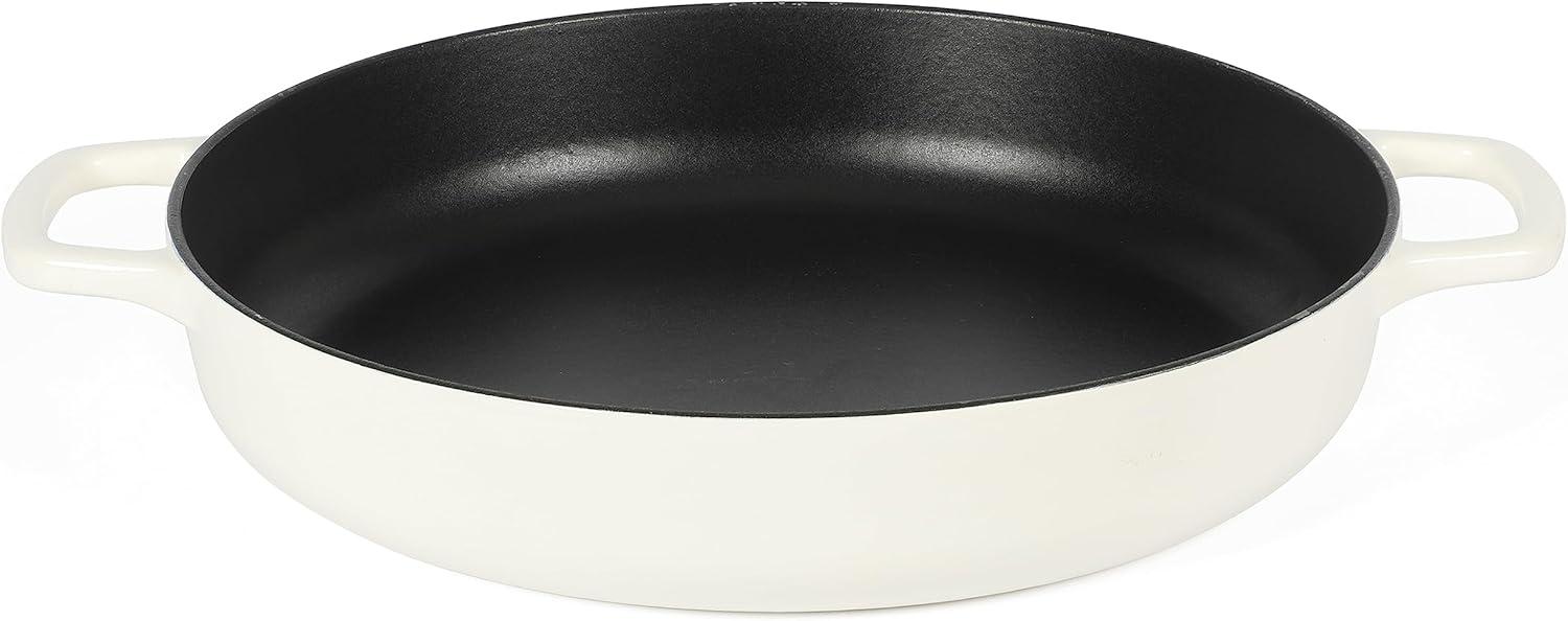 Sur La Table Kitchen Essential Main Canteen 9.5″ Pre-Seasoned Cast Iron Skillet w/Wood Handle, Natural Nonstick Lightweight Frying Pan for Searing, Sautéing & Everyday Cooking – Blue(Eggshell White (Braiser)) - view 5