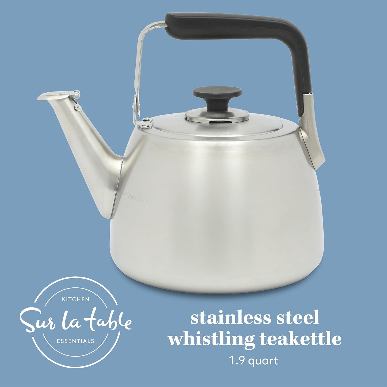 Sur La Table Kitchen Essentials 2 Qt Heavy Gauge Brushed Stainless Steel Whistling Tea Kettle – Durable Stovetop Kettle(Brushed Stainless) - view 2