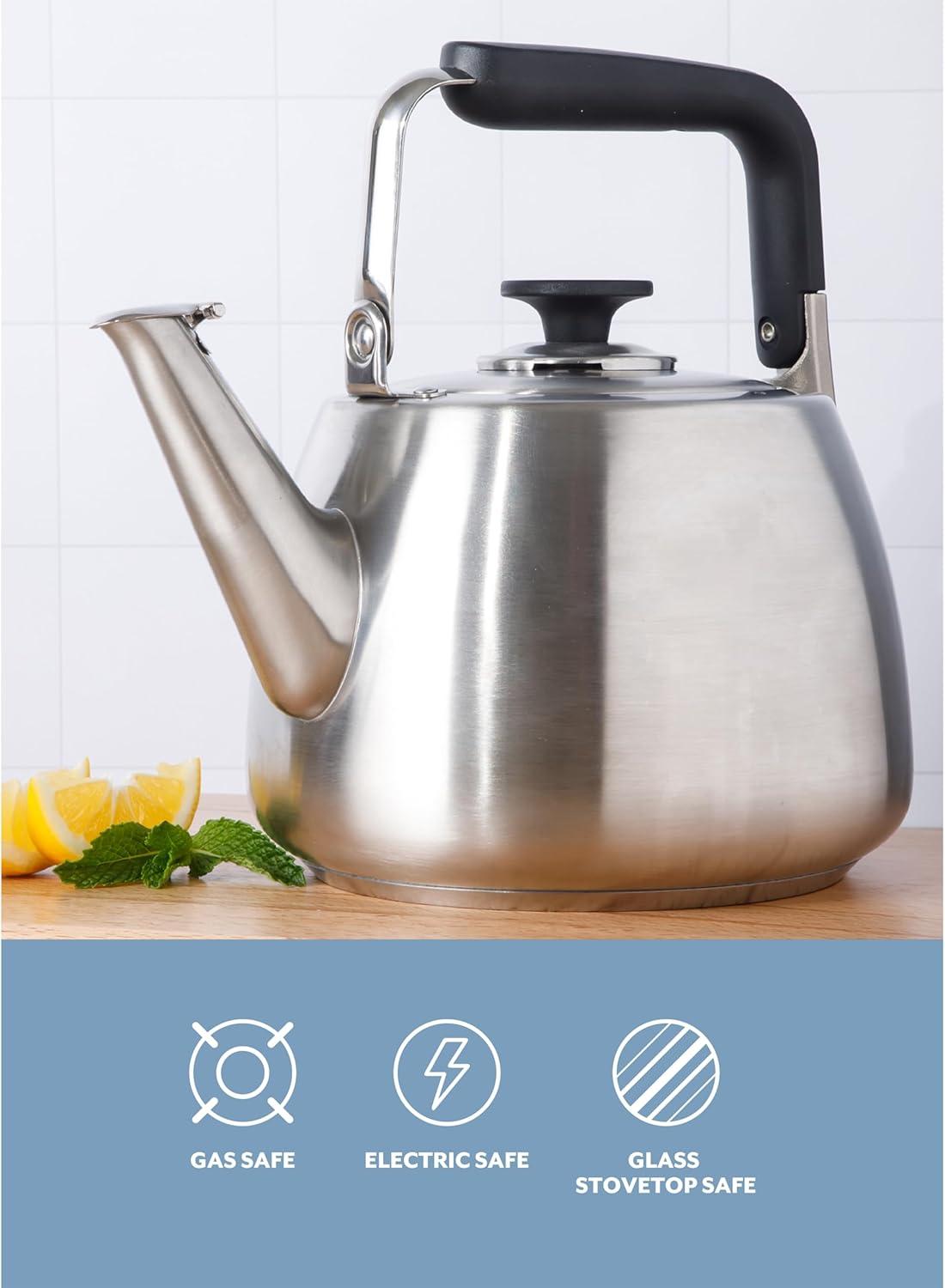 Sur La Table Kitchen Essentials 2 Qt Heavy Gauge Brushed Stainless Steel Whistling Tea Kettle – Durable Stovetop Kettle(Brushed Stainless) - view 5