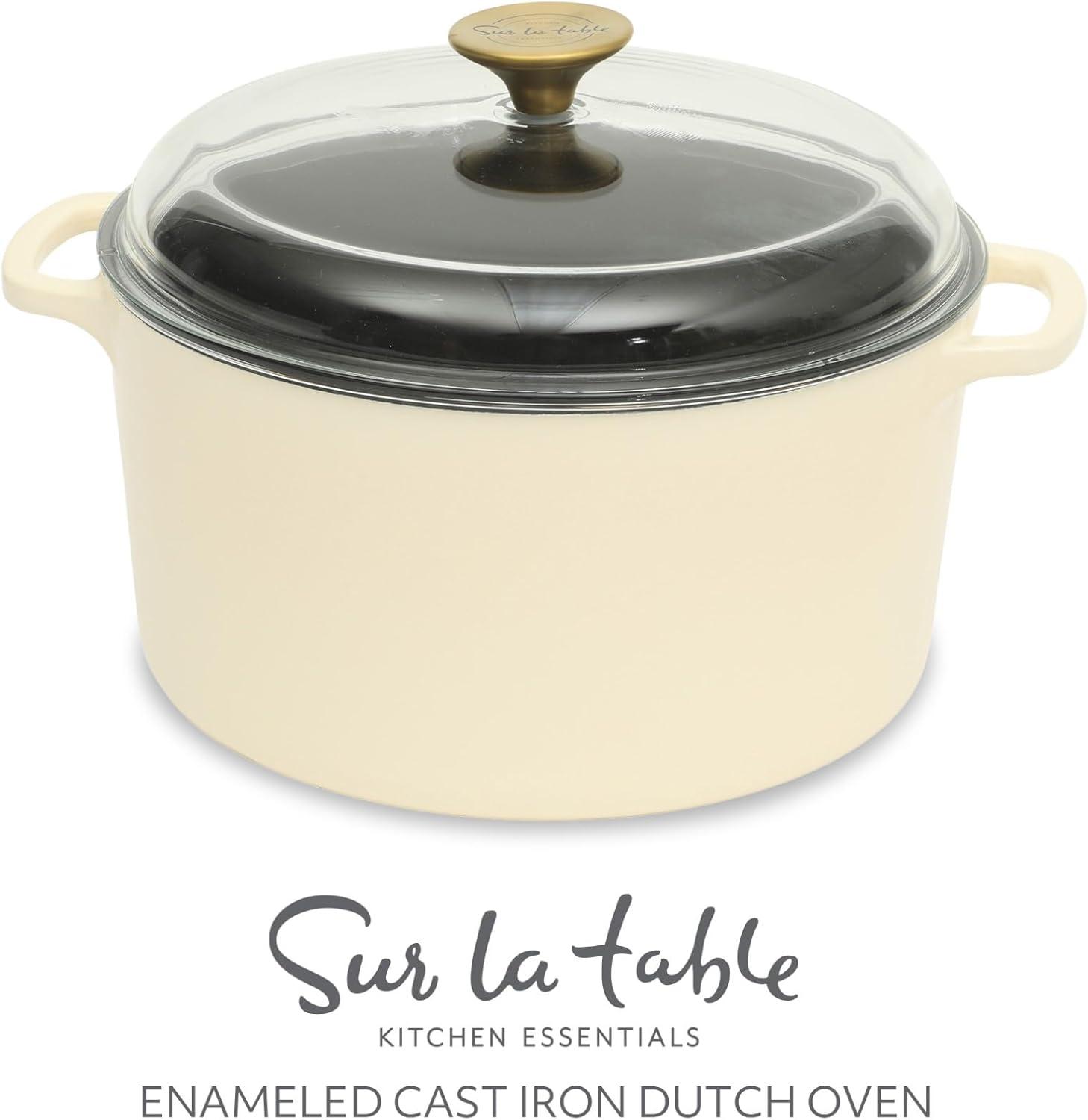 Sur La Table Kitchen Essential Main Canteen 9.5″ Pre-Seasoned Cast Iron Skillet w/Wood Handle, Natural Nonstick Lightweight Frying Pan for Searing, Sautéing & Everyday Cooking – Blue(Eggshell White (5qt Dutch)) - view 2