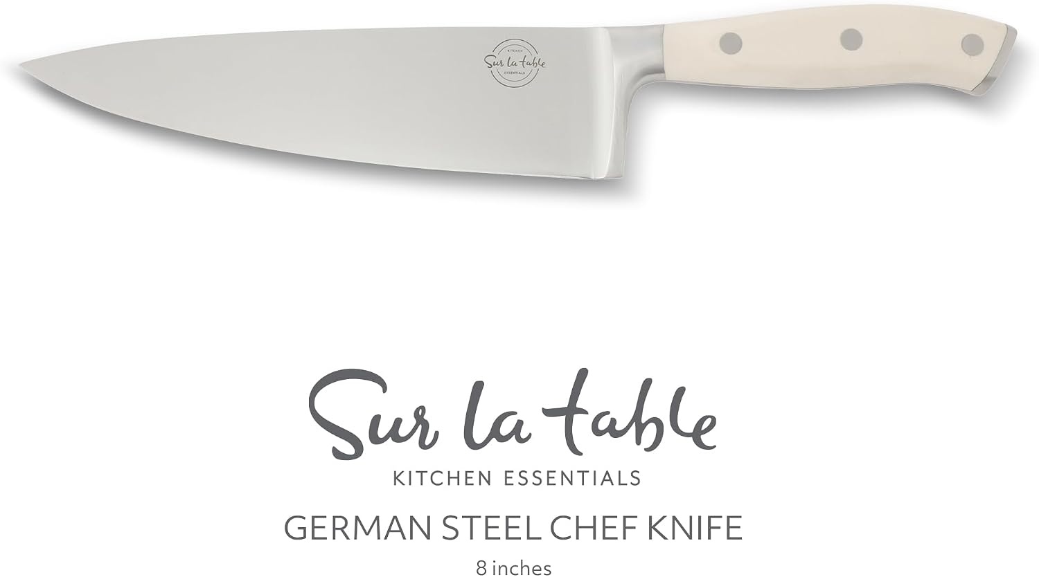 Sur La Table Kitchen Essential Tasting Kitchen German Steel Chef’s Knife, 8-Inch Stainless Steel Blade – Professional Kitchen Knife with Black Handle and Forged Full Tang(Eggshell White) - view 2