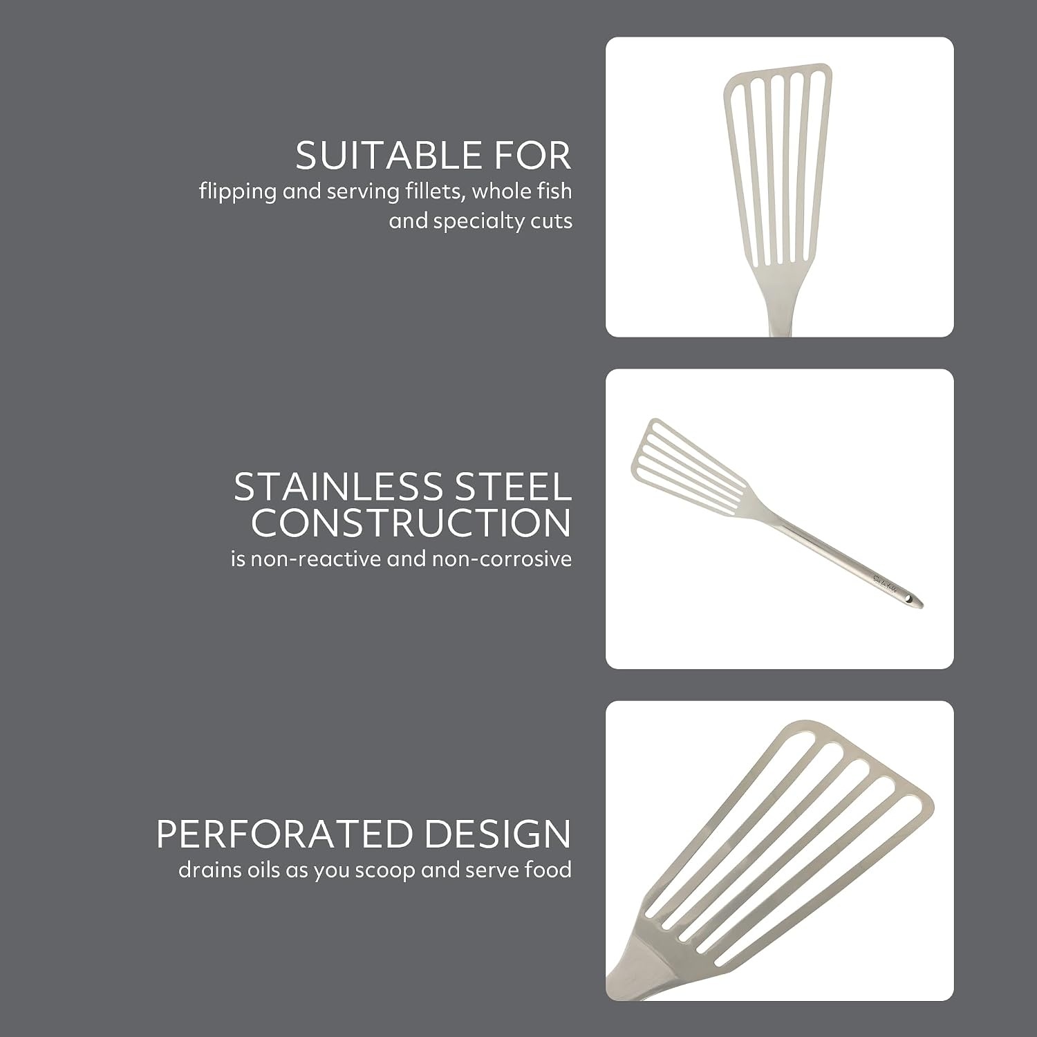 Sur La Table Kitchen Essential Steelhaus Stainless Steel Kitchen Spoon(Fish Turner) - view 3