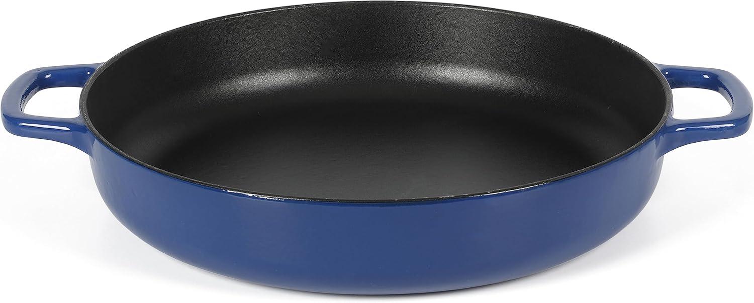 Sur La Table Kitchen Essential Main Canteen 9.5″ Pre-Seasoned Cast Iron Skillet w/Wood Handle, Natural Nonstick Lightweight Frying Pan for Searing, Sautéing & Everyday Cooking – Blue(Blue (Braiser)) - view 5