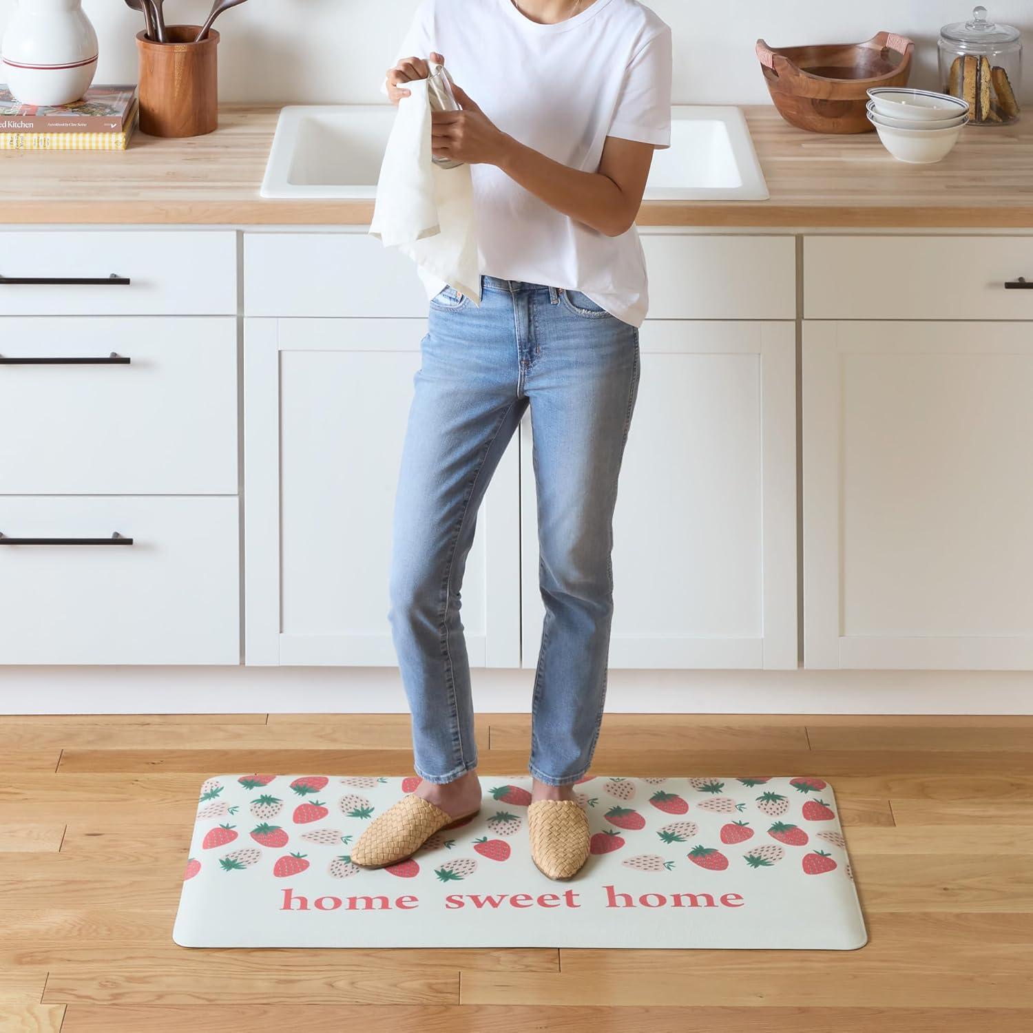 SUR LA Table Kitchen Essentials Zest Up Your Life Citrus Fruit Anti Fatigue Comfort Mat, Kitchen Mat, Standing Desk Mat, Non-Slip Backing, Yellow/Blue/Ivory, 20″x39″(Pink/Green/Cream) - view 4