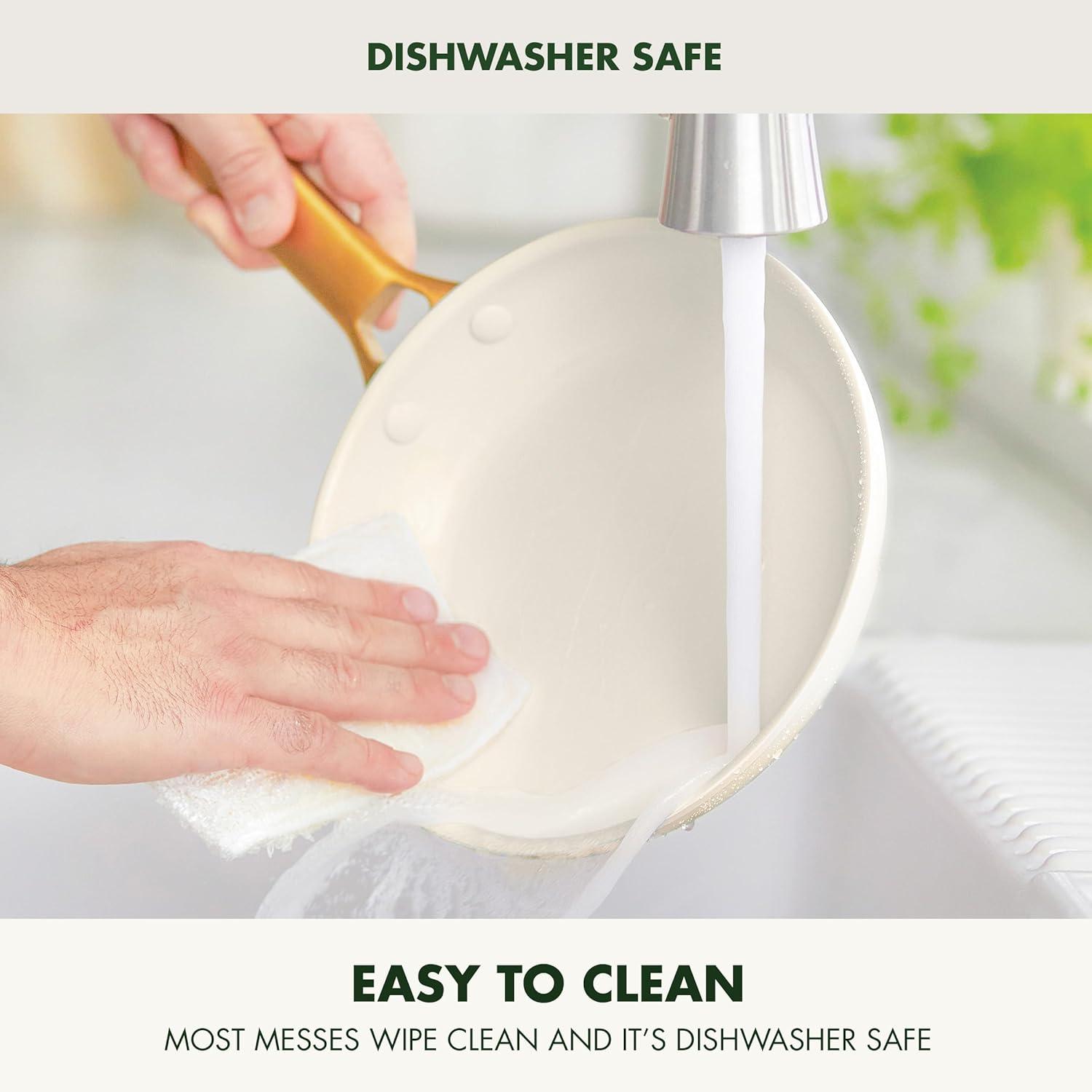 GreenPan Hard Anodized Healthy Ceramic Nonstick 10″ and 12″ Frying Pan Skillet Set, Gold Handle, PFAS-Free, Dishwasher Safe, Oven Safe, Taupe(Cream White) - view 6
