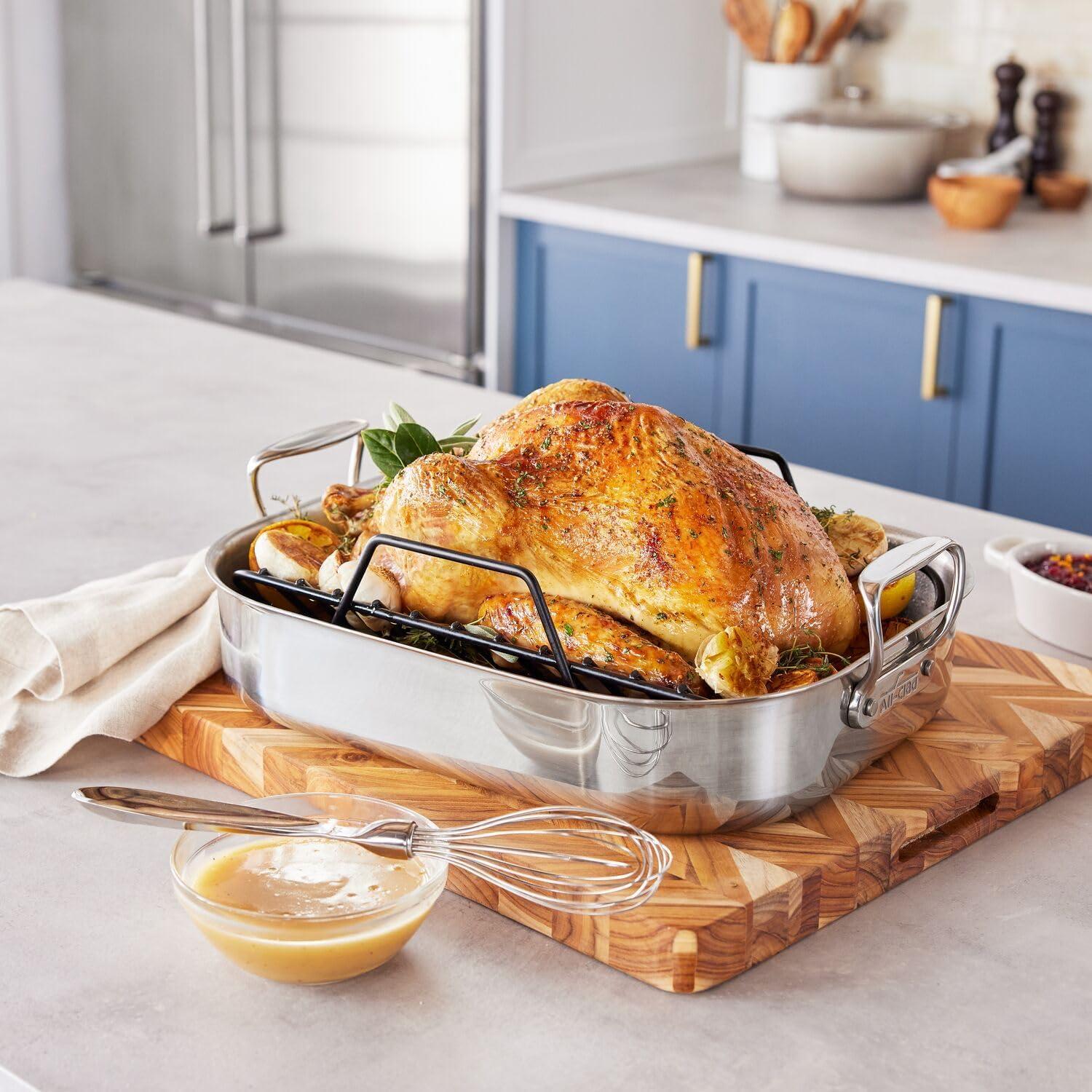 All-Clad Stainless Steel Roasting Pan with Nonstick Rack, Silver - view 3