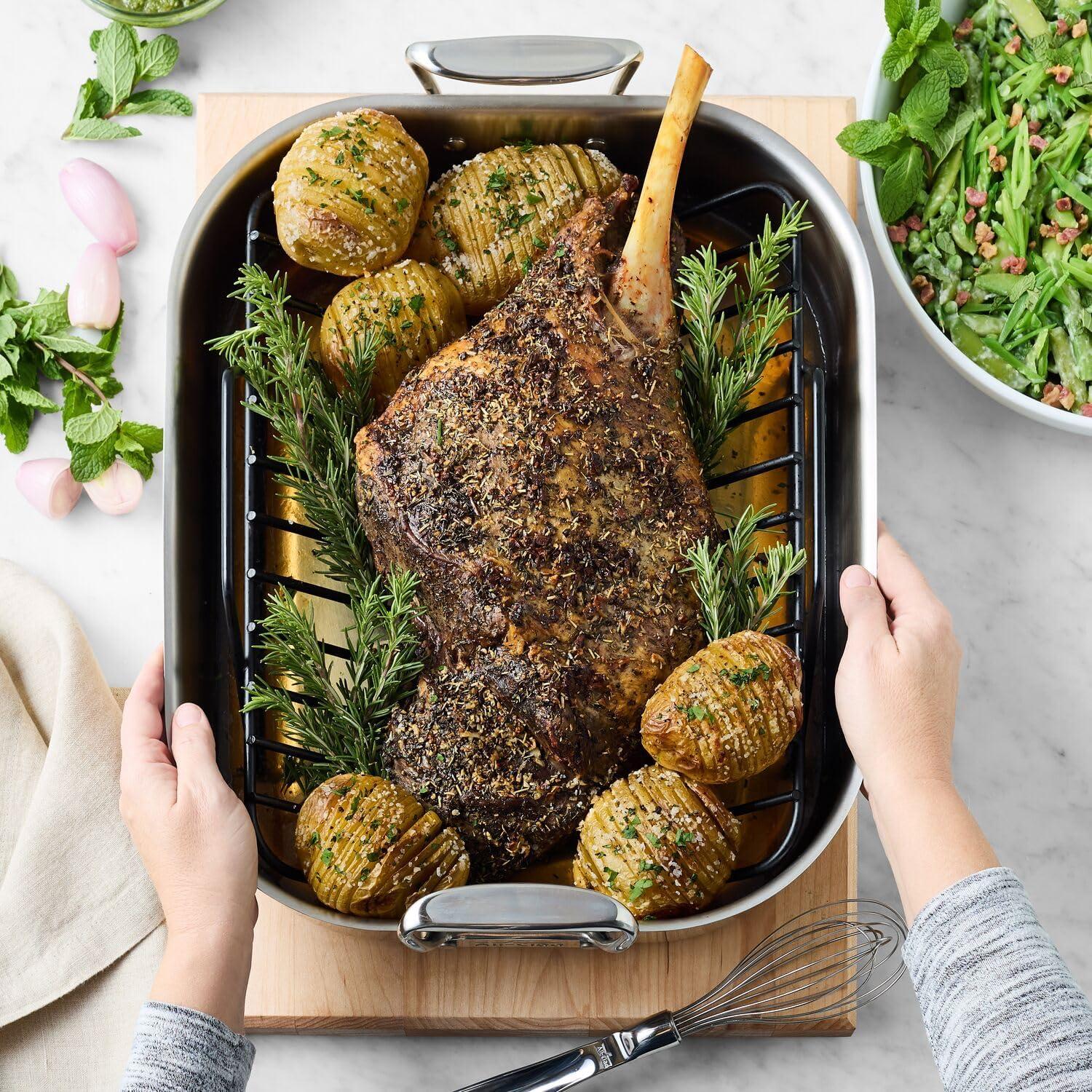All-Clad Stainless Steel Roasting Pan with Nonstick Rack, Silver - view 5