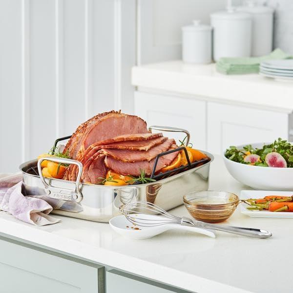 All-Clad Stainless Steel Roasting Pan with Nonstick Rack, Silver - view 6