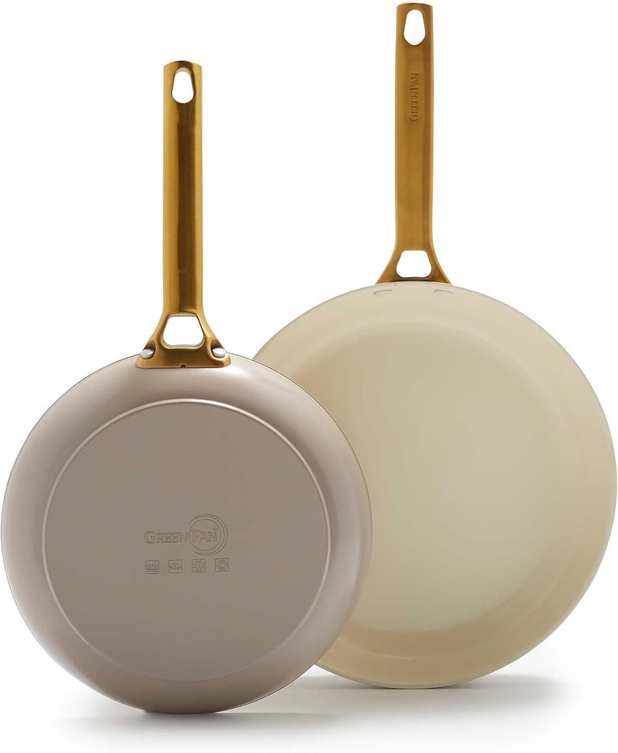 GreenPan Hard Anodized Healthy Ceramic Nonstick 10″ and 12″ Frying Pan Skillet Set, Gold Handle, PFAS-Free, Dishwasher Safe, Oven Safe, Taupe(Taupe) - view 8
