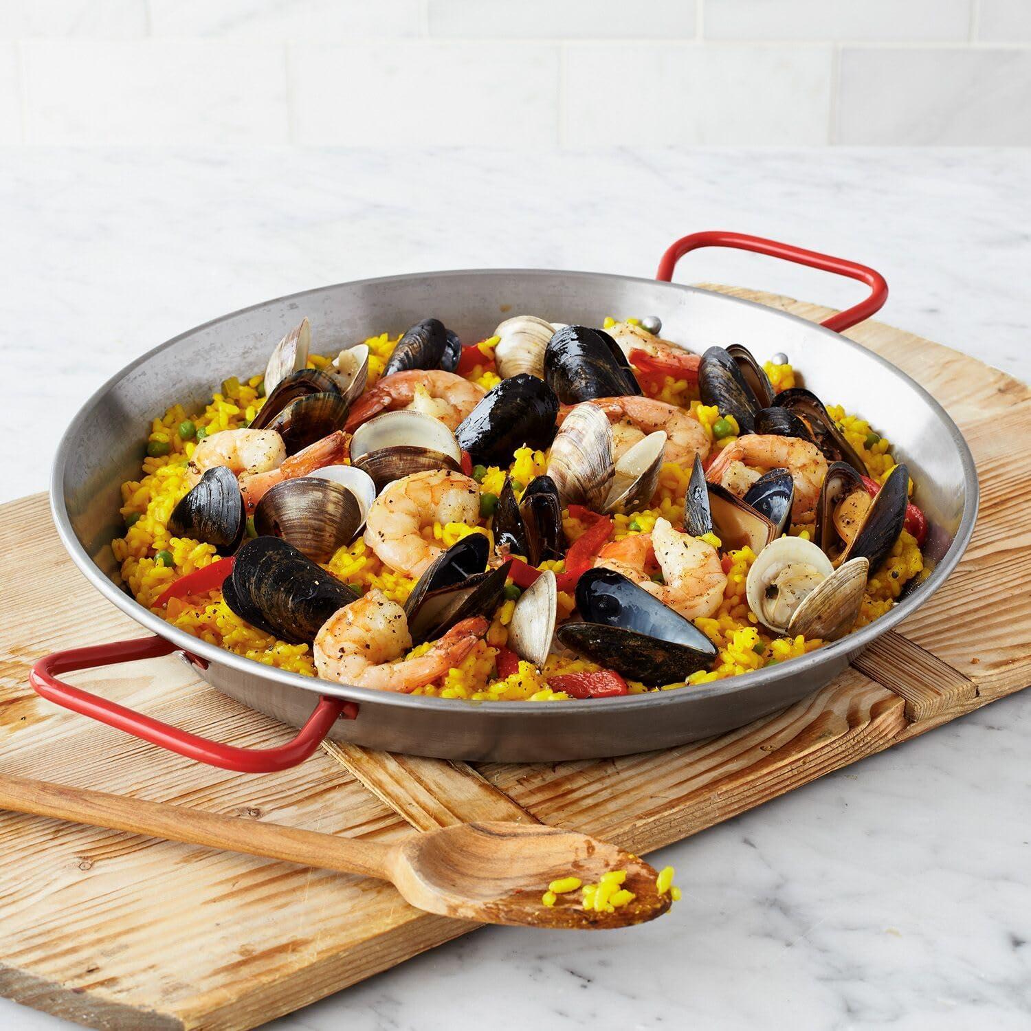Spanish Paella Pan, 15″, Serves 8, Silver(Silver) - view 2