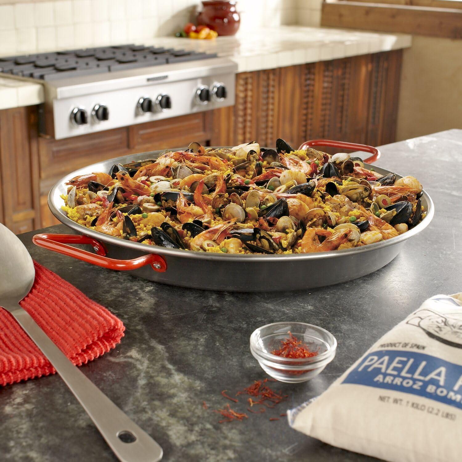 Spanish Paella Pan, 15″, Serves 8, Silver(Silver) - view 6