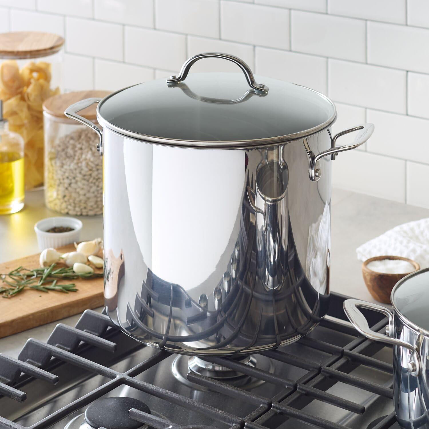 Sur La Table 16-Quart Stainless Steel Stockpot – Large Capacity Soup & Stew Pot with High Sides and Wide Base, Impact-Bonded Warp-Resistant Base, Riveted Handles, Oven & Induction, Rolled Rim for - view 2