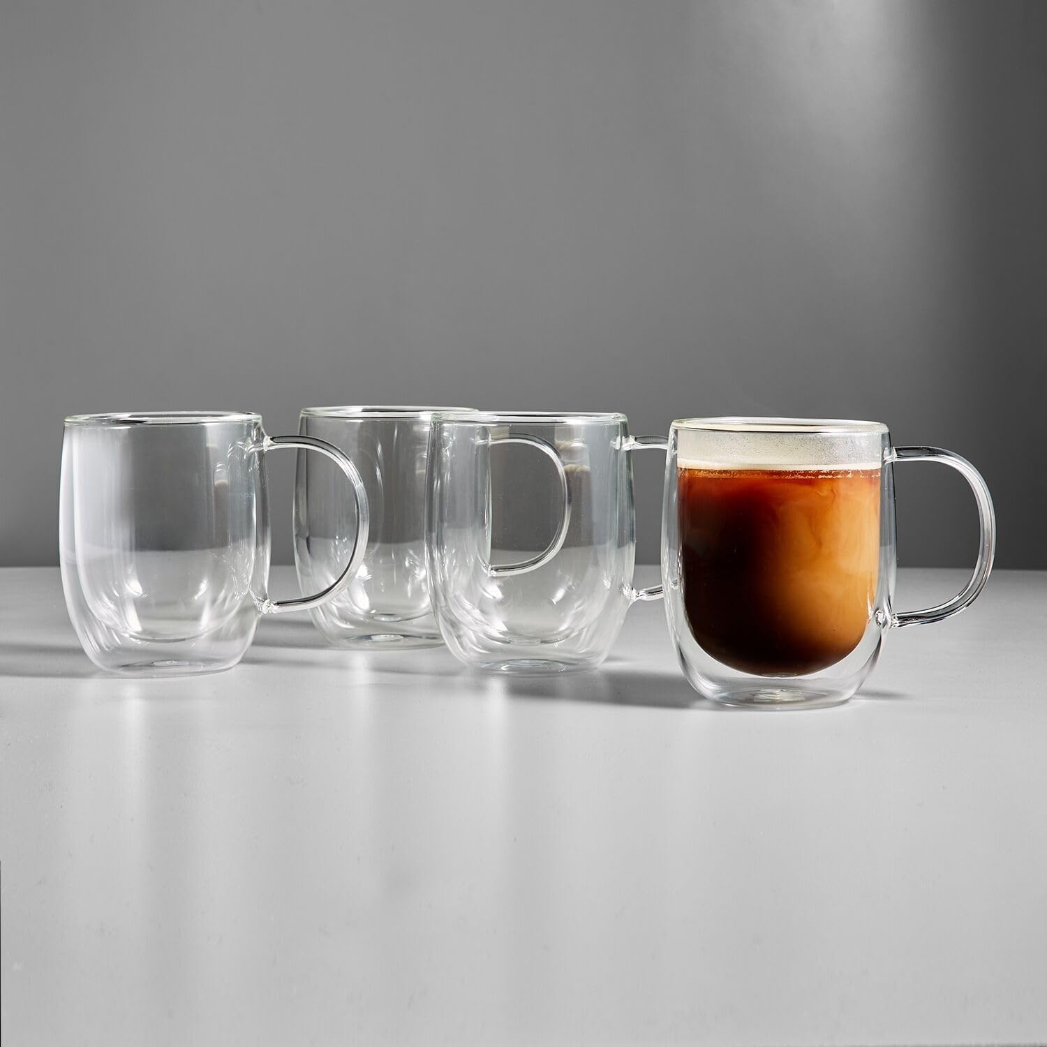 Sur La Table 12 oz Double-Wall Glass Coffee Mug, Set of 4 – Insulated Design Keeps Drinks Hot & Hands Cool, Microwave & Dishwasher - view 2