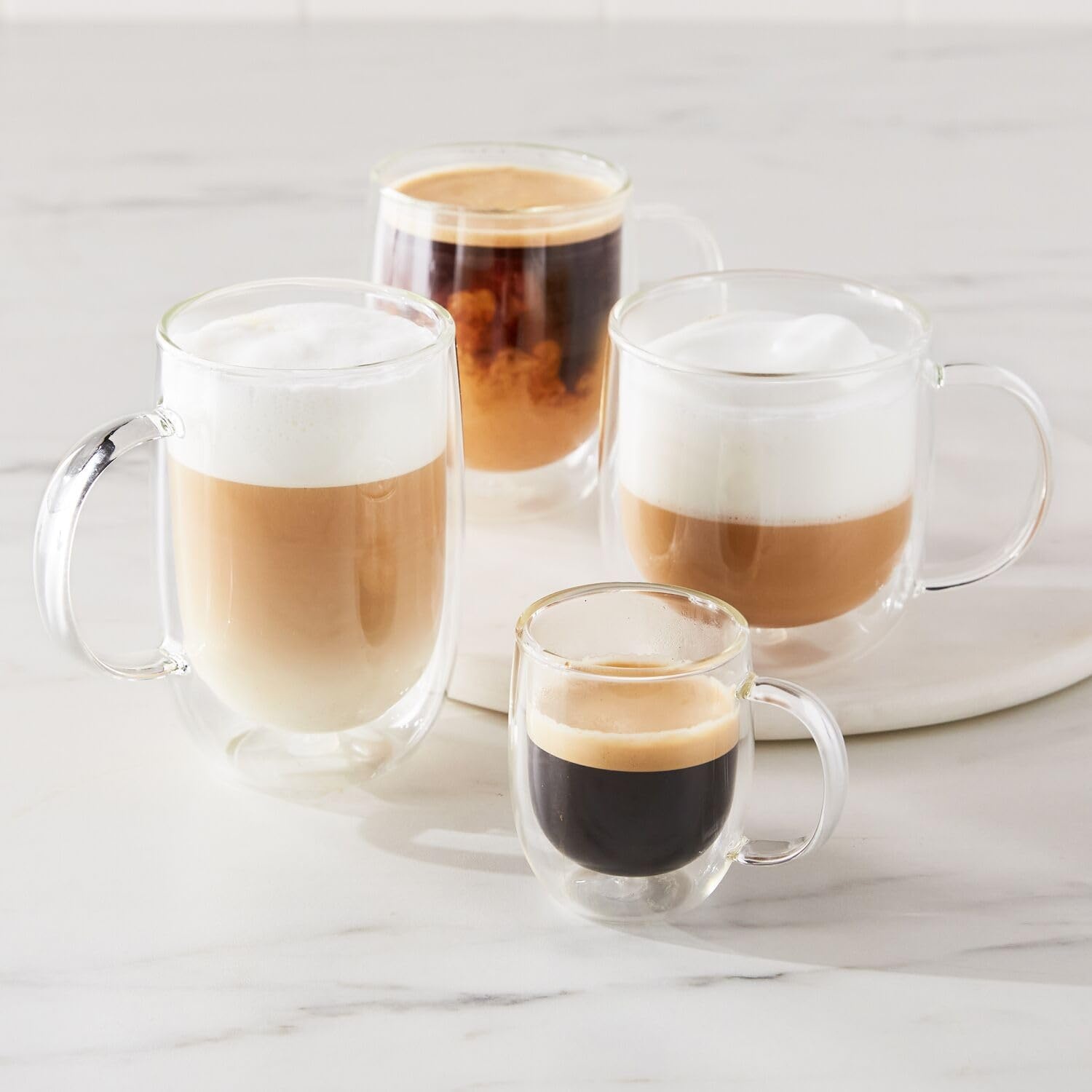 Sur La Table 12 oz Double-Wall Glass Coffee Mug, Set of 4 – Insulated Design Keeps Drinks Hot & Hands Cool, Microwave & Dishwasher - view 3